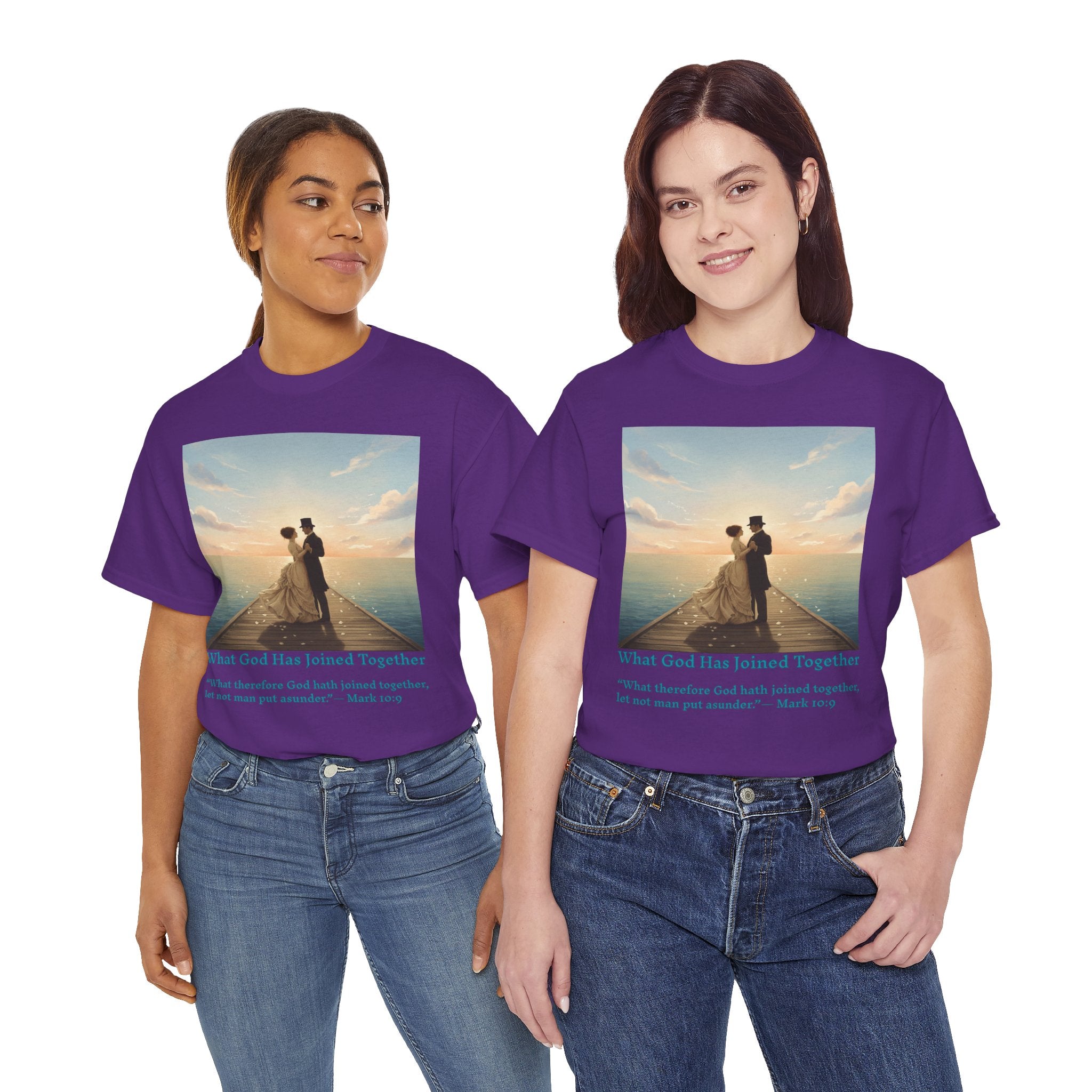 Romantic couple on a pier at sunset — inspired by Jack Vettriano-Wedding Quote T-Shirt, Unisex Heavy Cotton Tee, Casual Wear, Gift for Newlyweds, Bride & Groom Apparel, Anniversary Gift