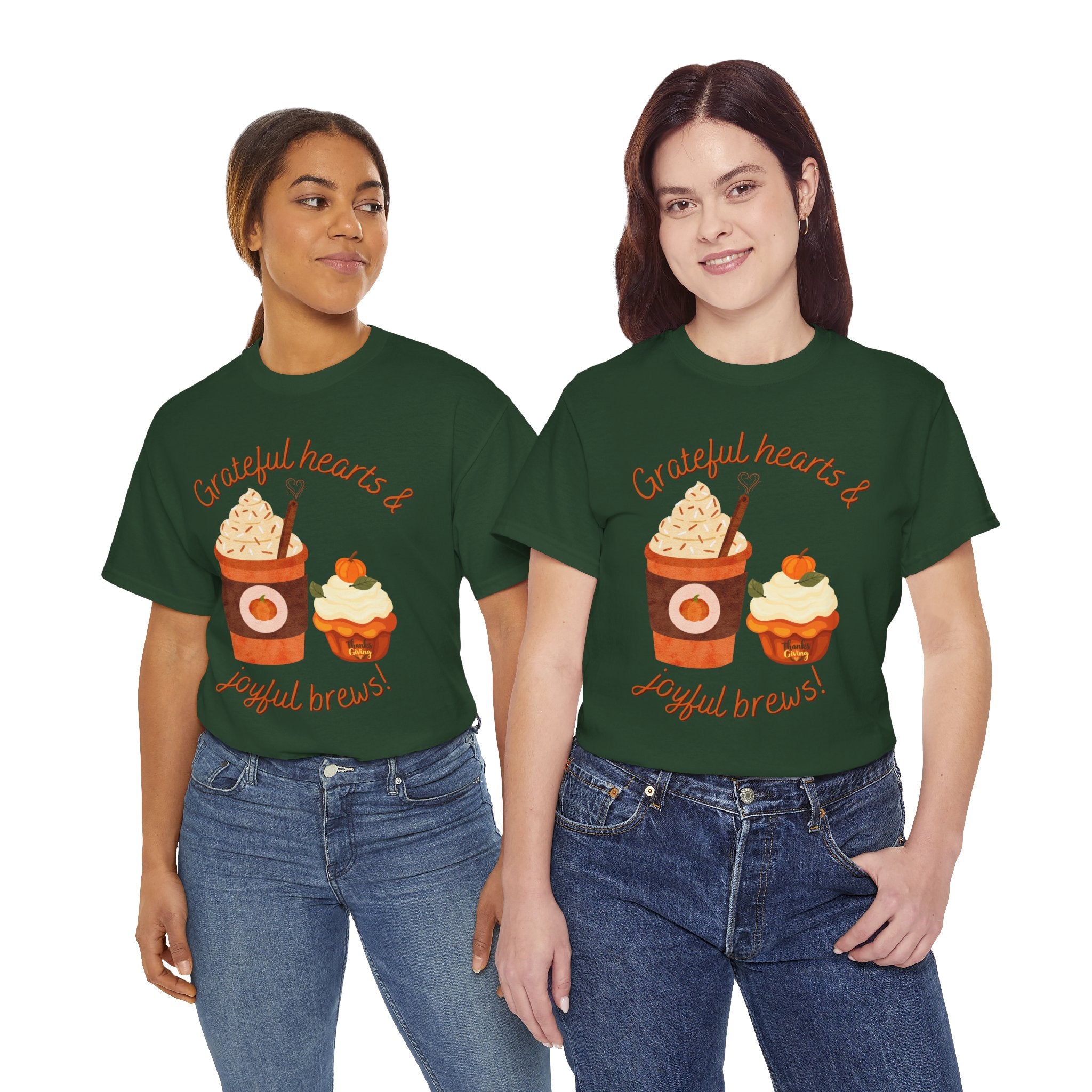 Happy Thanksgiving- Grateful Hearts & Joyful Brews Tee, Unisex Cotton Shirt, Coffee Lovers Gift, Casual Wear, Cute Tee for Celebrations, Fall Fashion