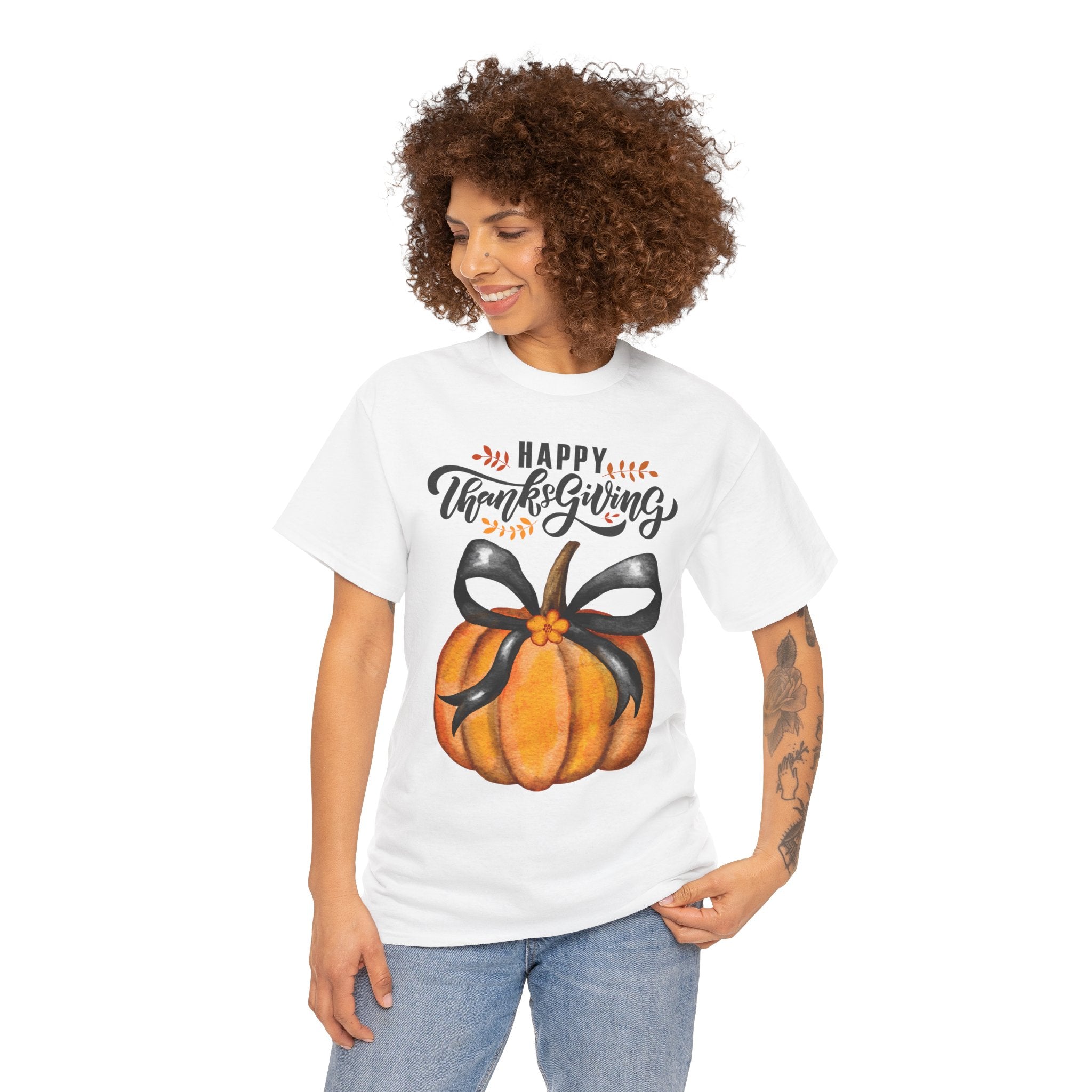 Thanksgiving Pumpkin Tee, Unisex Heavy Cotton T-Shirt, Fall Shirt, Autumn Fashion, Gift for Thanksgiving, Seasonal Apparel