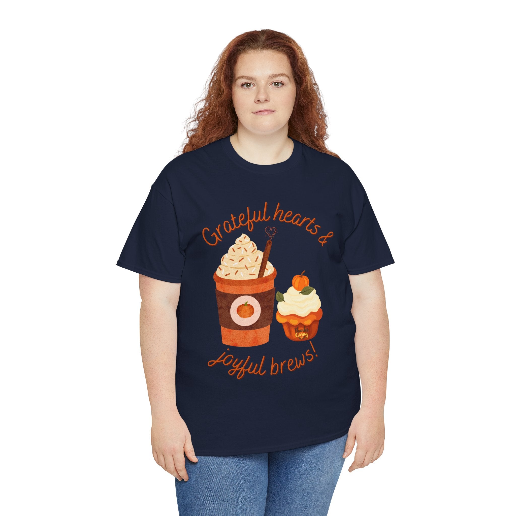 Happy Thanksgiving- Grateful Hearts & Joyful Brews Tee, Unisex Cotton Shirt, Coffee Lovers Gift, Casual Wear, Cute Tee for Celebrations, Fall Fashion