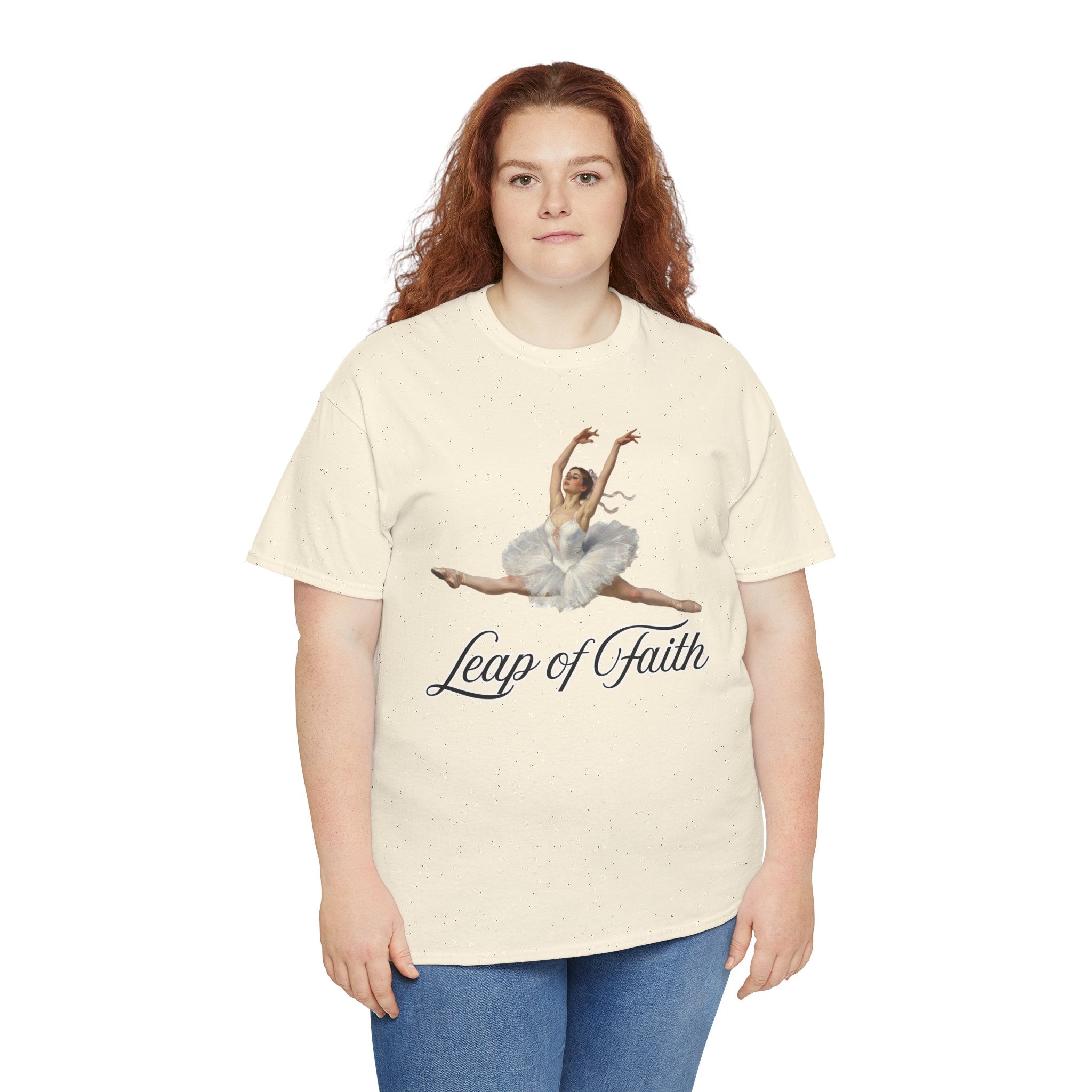 Ballet Inspired Tee - Leap of Faith, Dance Gift, Unisex Cotton Shirt, Inspirational Apparel, Performance Wear, Gift for Dancers-Ballerina in a split leap, inspired by the impressionistic ballet studies of Edgar Degas.