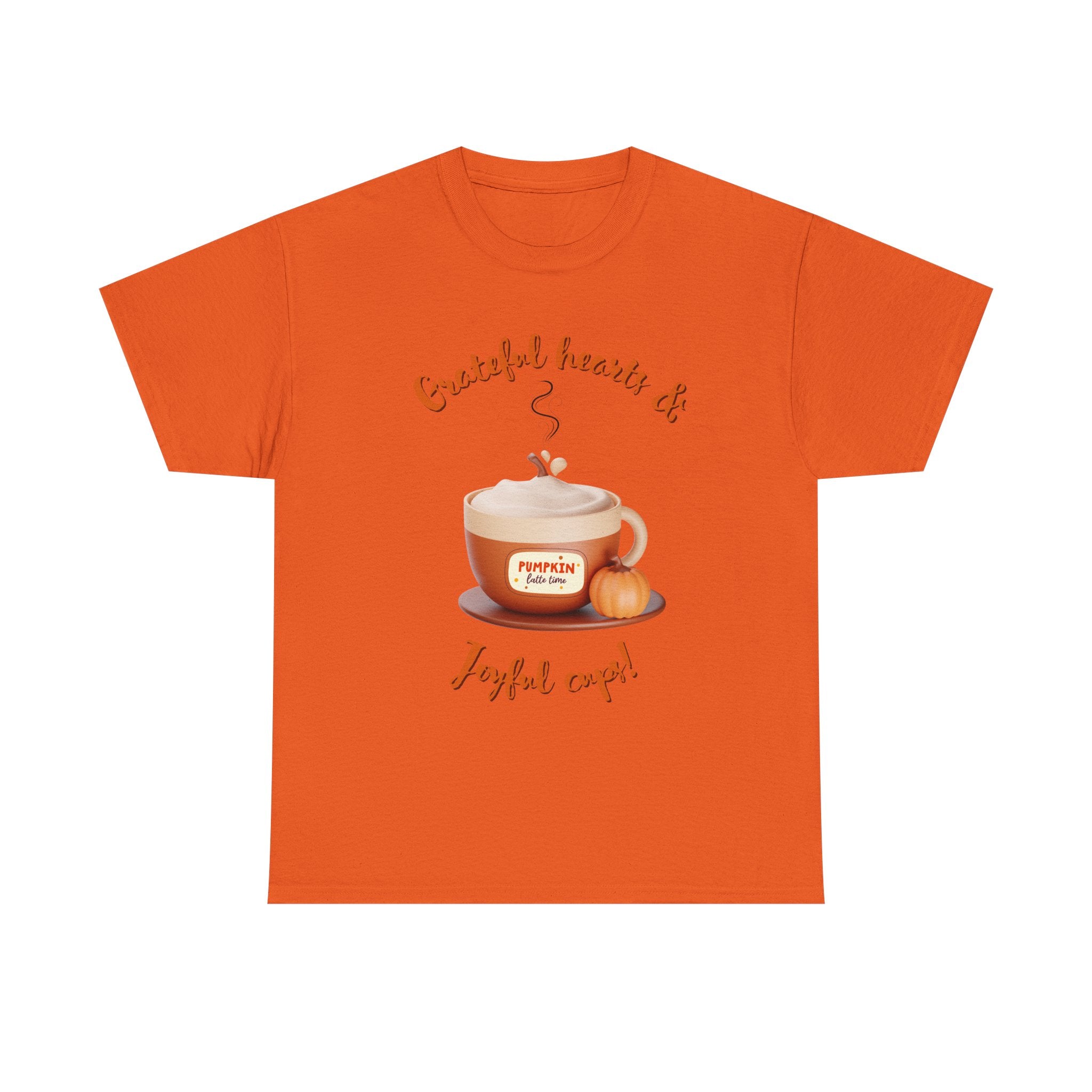 Happy Thanksgiving- Grateful Hearts & Joyful Cups Unisex Tee, Cozy Fall T-Shirt, Thanksgiving Gift, Coffee Lover Apparel, Autumn Fashion