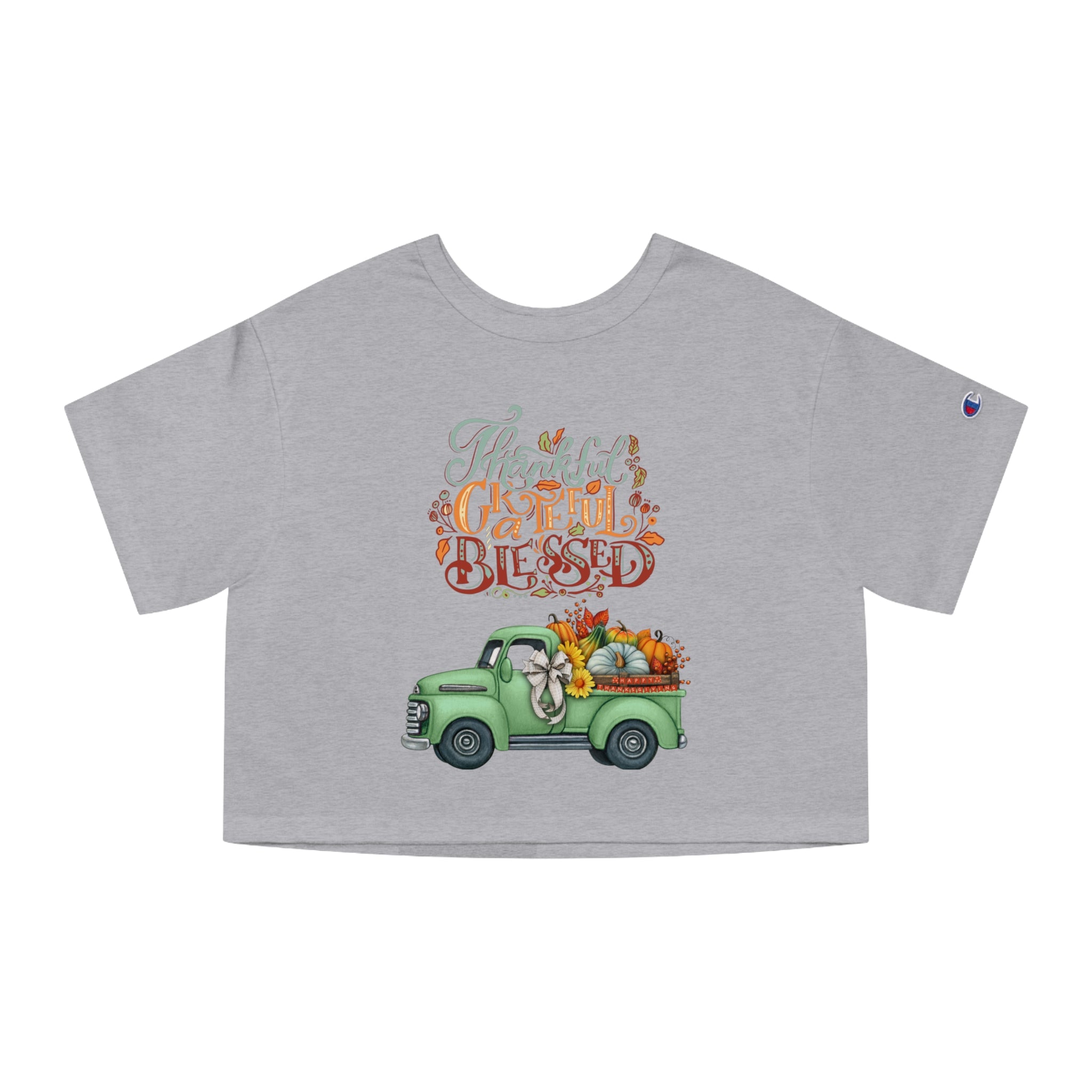 Thankful Grateful Blessed Cropped T-Shirt | Fall Fashion, Harvest Style, Gift for Women, Casual Chic, Autumn Apparel