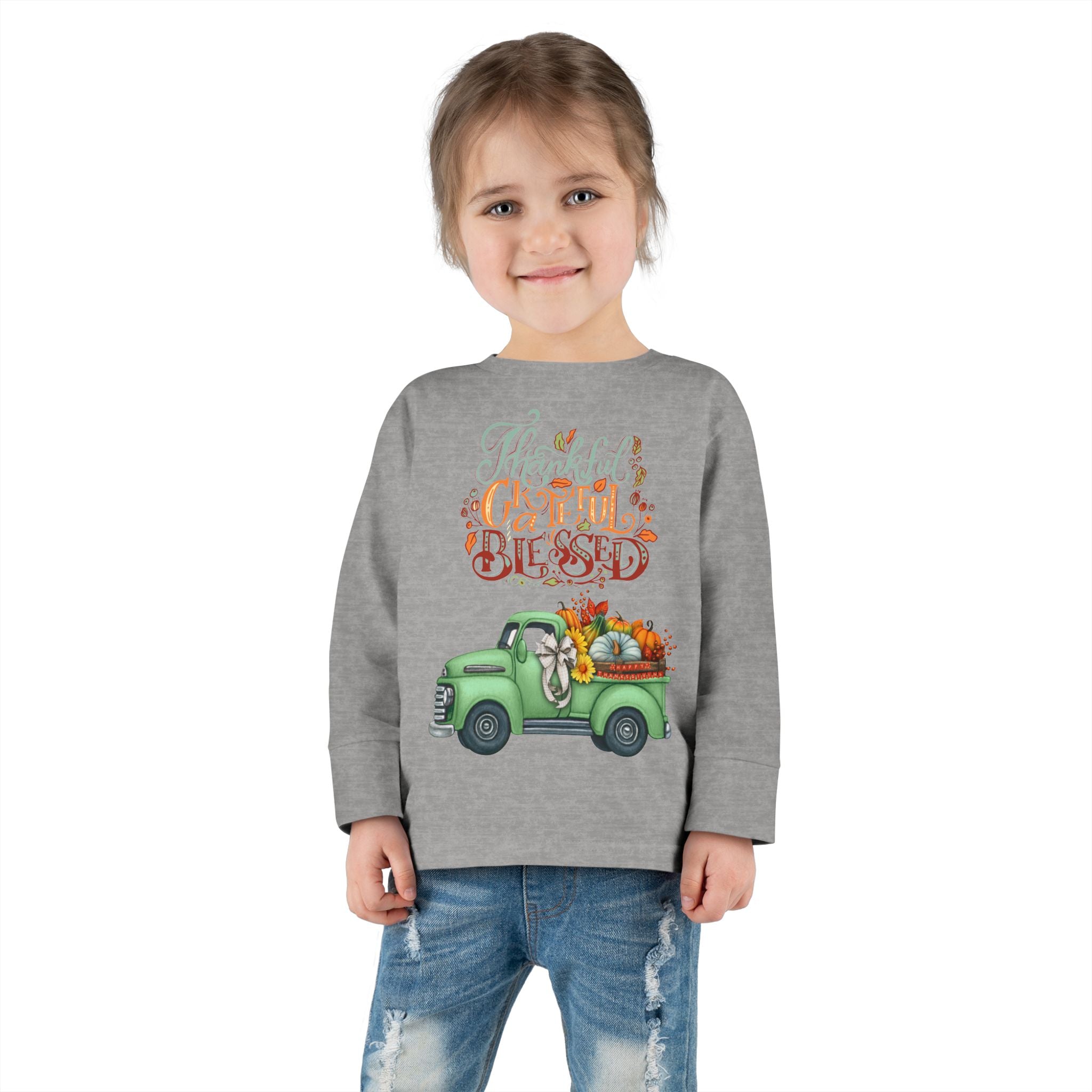 Toddler Long Sleeve Tee - "Grateful & Blessed" Fall Vibes T-Shirt, Kids Autumn Tee, Thanksgiving Outfit, Cute Toddler Gift, Seasonal Shirt