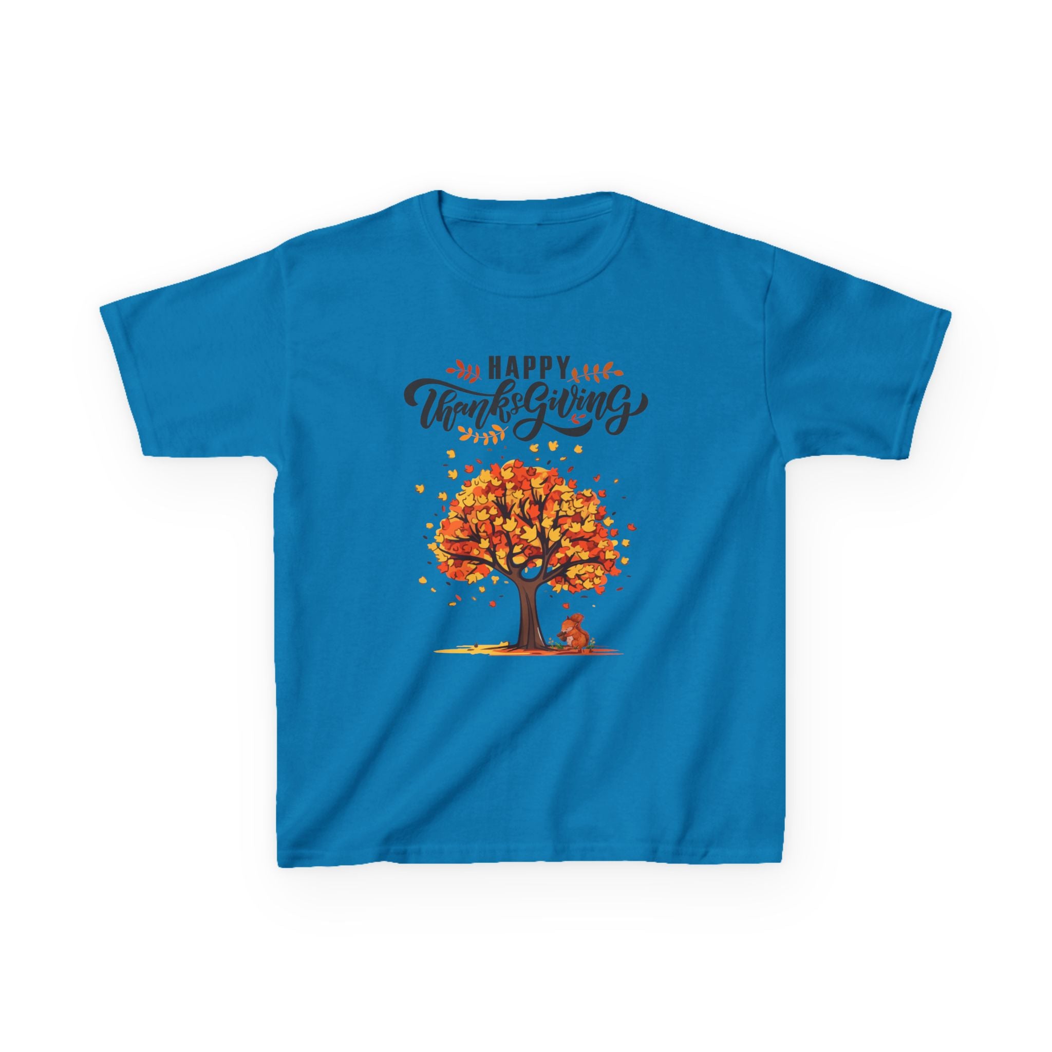 Happy Thanksgiving Kids Tee, Fall T-Shirt, Autumn Apparel, Festive Gift, Holiday Outfit, Tree and Leaves Design