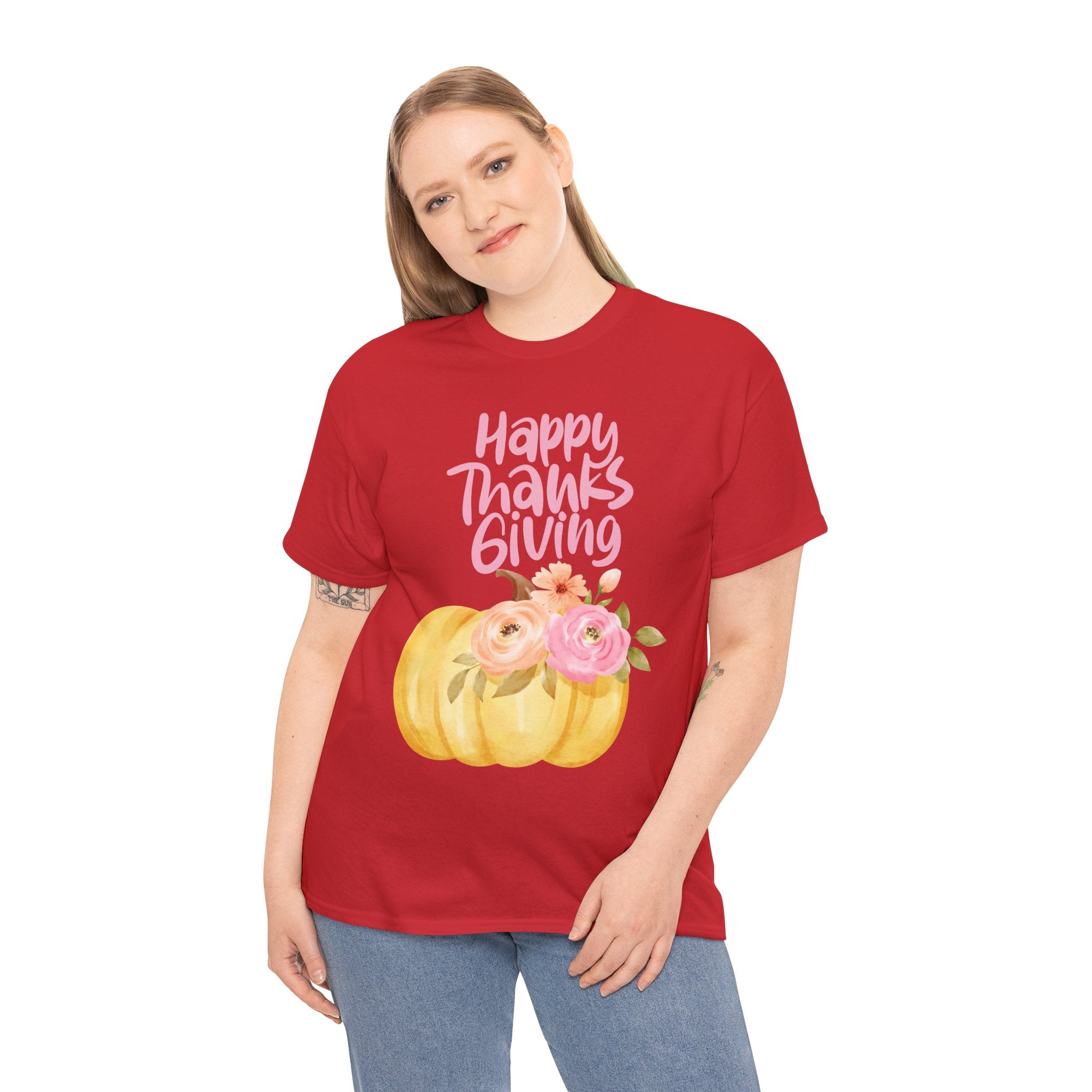 Thanksgiving Floral Tee, Holiday Shirt, Fall Fashion, Gifts for Her, Pumpkin T-Shirt, Autumn Apparel, Friendsgiving Outfit