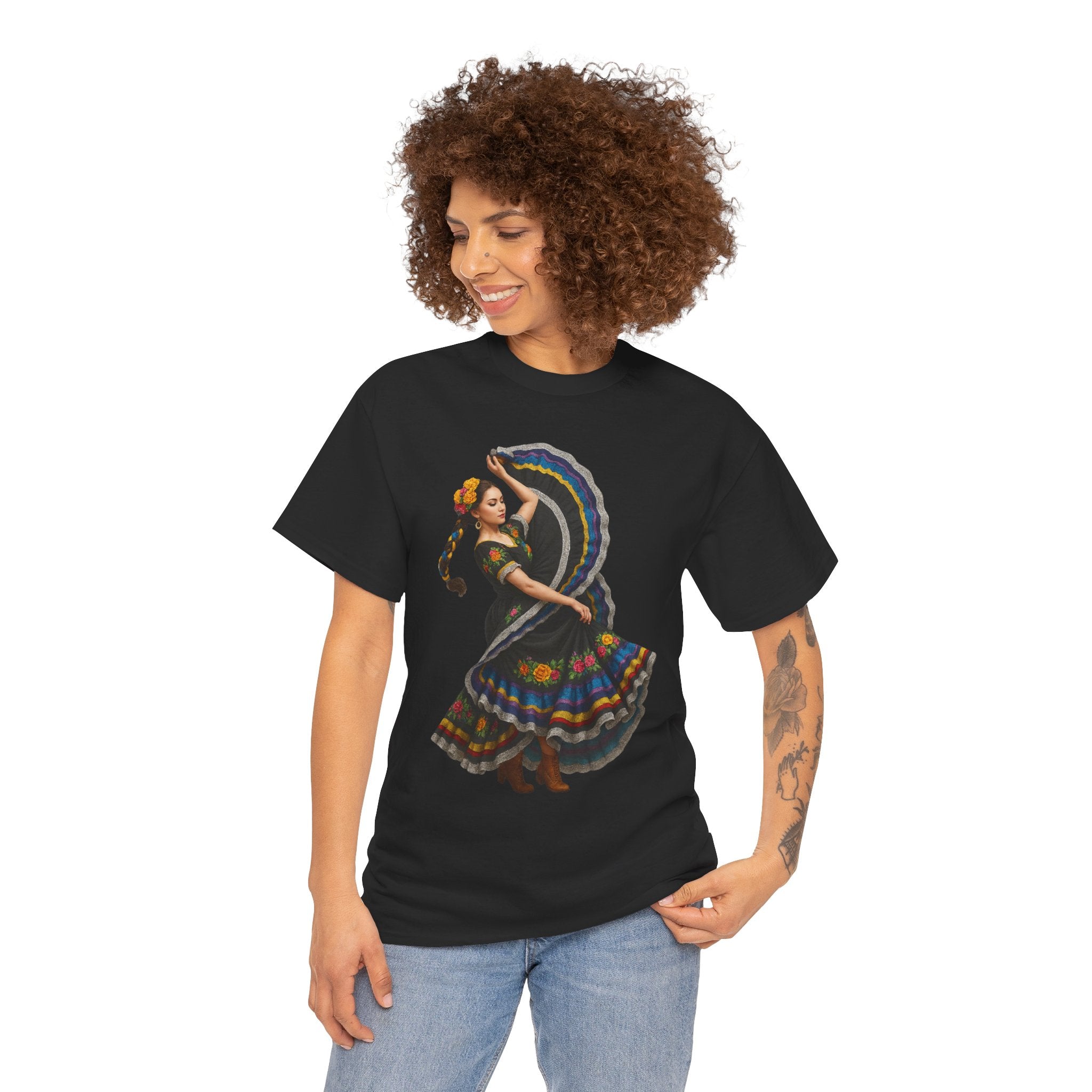 Folklórico Cultural Dance Graphic Tee, Unisex Heavy Cotton T-Shirt, Festival Apparel, Bohemian Style Shirt, Gift for Dancers, Ethnic Art Tee