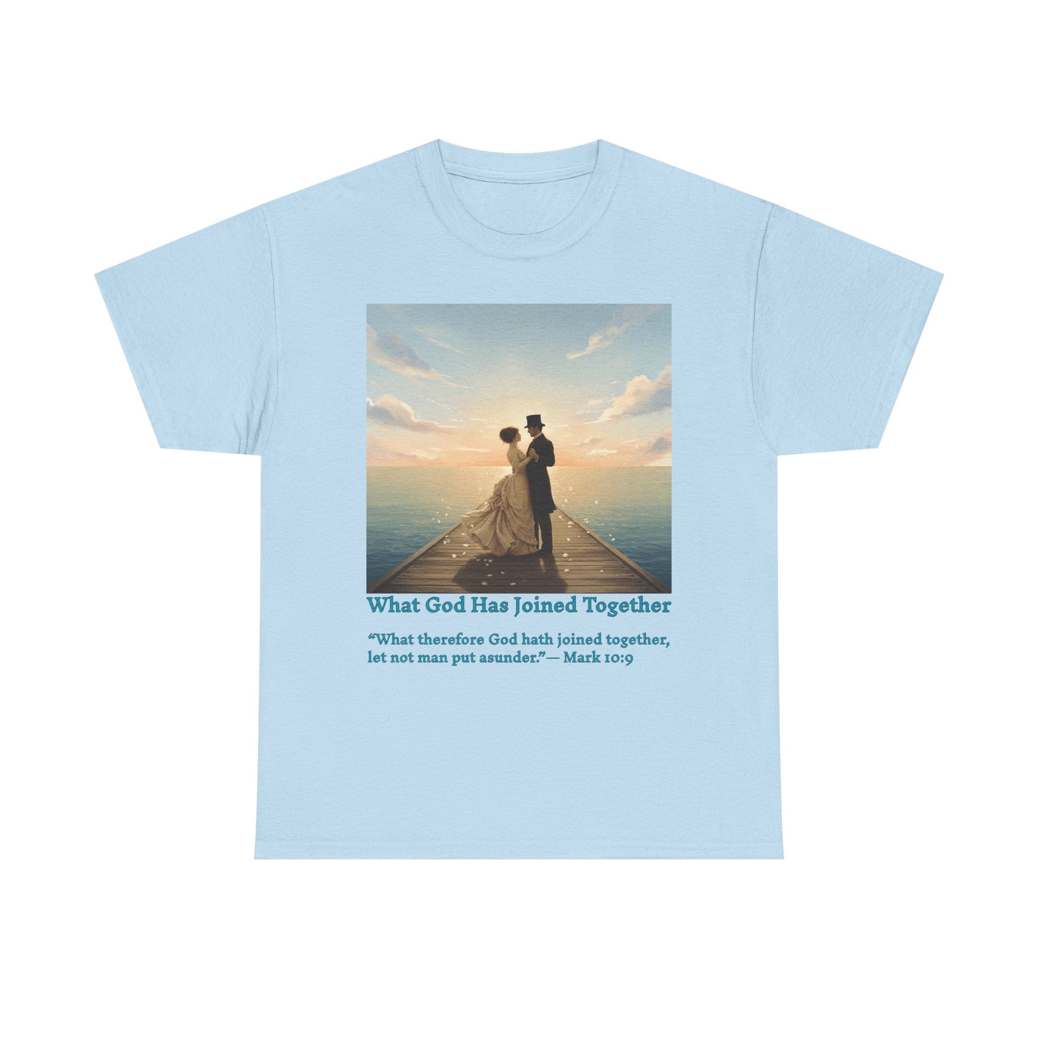 Romantic couple on a pier at sunset — inspired by Jack Vettriano-Wedding Quote T-Shirt, Unisex Heavy Cotton Tee, Casual Wear, Gift for Newlyweds, Bride & Groom Apparel, Anniversary Gift