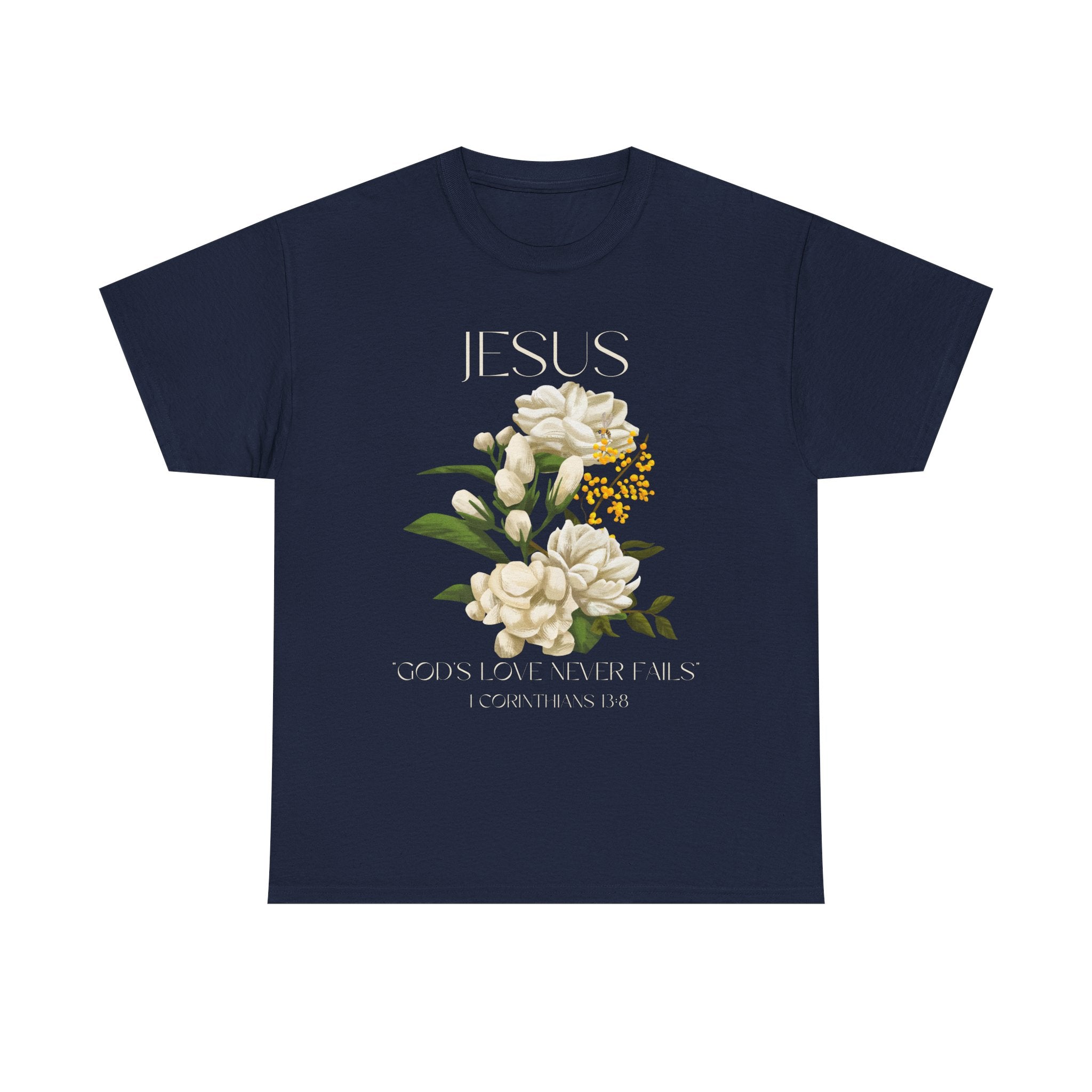 Floral Jesus-God's love never fails- Graphic Tee | Unisex Cotton T-Shirt for Faith & Inspiration, Ideal for Gifts, Casual Wear, Church Events, and Celebrations