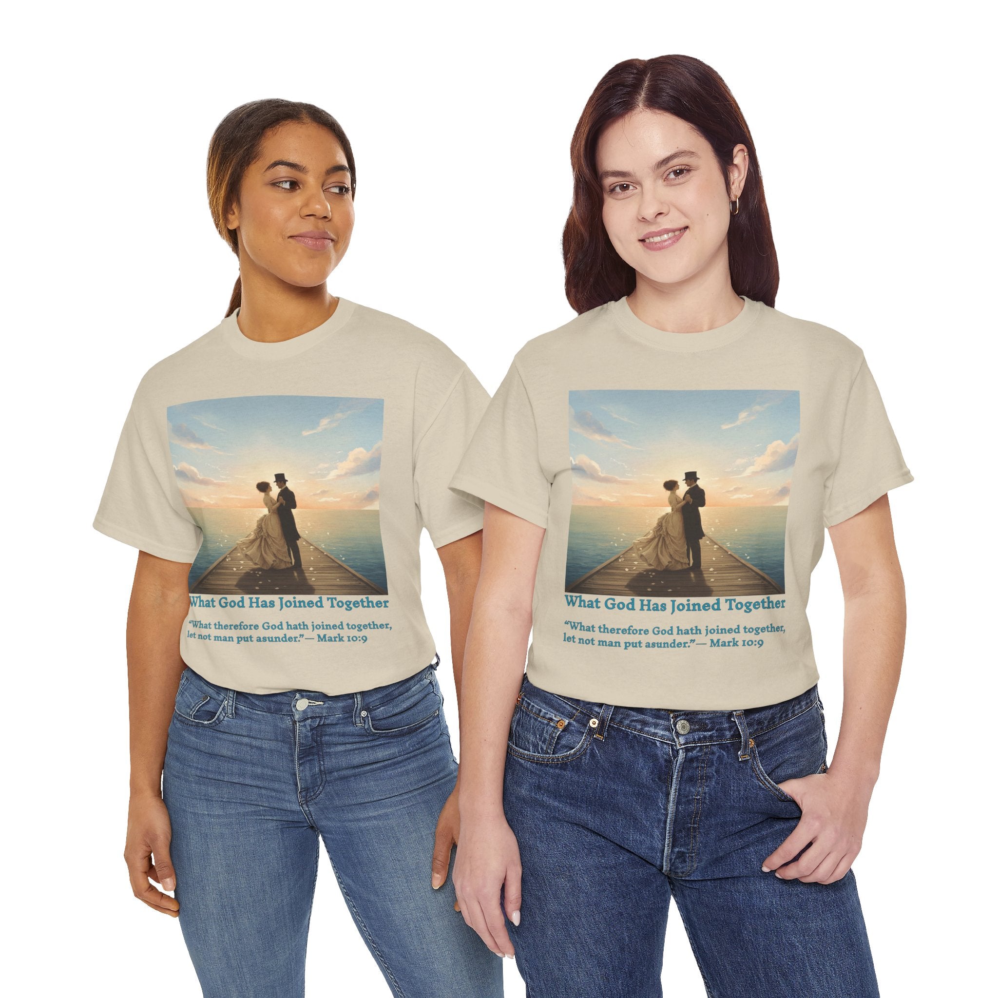 Romantic couple on a pier at sunset — inspired by Jack Vettriano-Wedding Quote T-Shirt, Unisex Heavy Cotton Tee, Casual Wear, Gift for Newlyweds, Bride & Groom Apparel, Anniversary Gift
