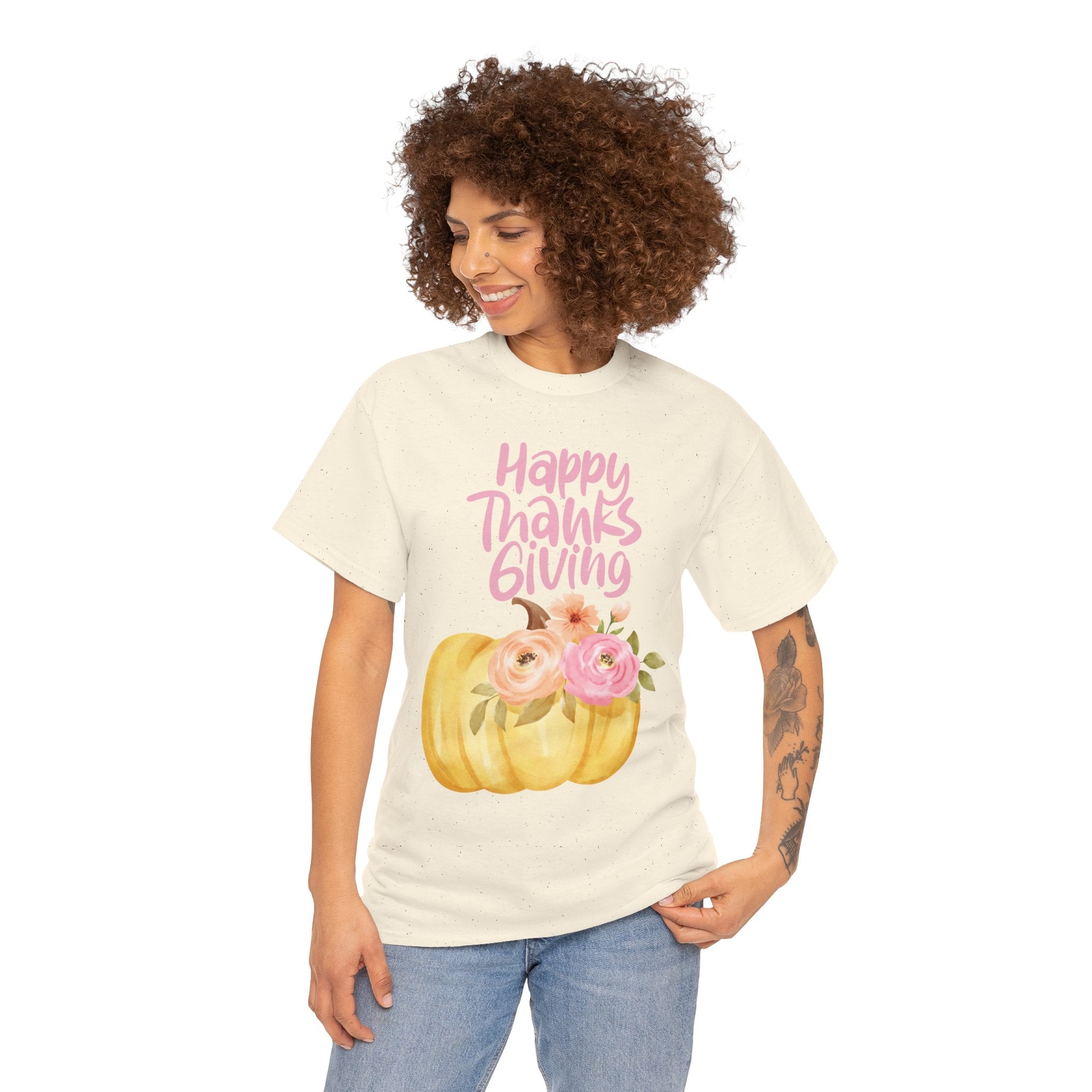 Thanksgiving Floral Tee, Holiday Shirt, Fall Fashion, Gifts for Her, Pumpkin T-Shirt, Autumn Apparel, Friendsgiving Outfit