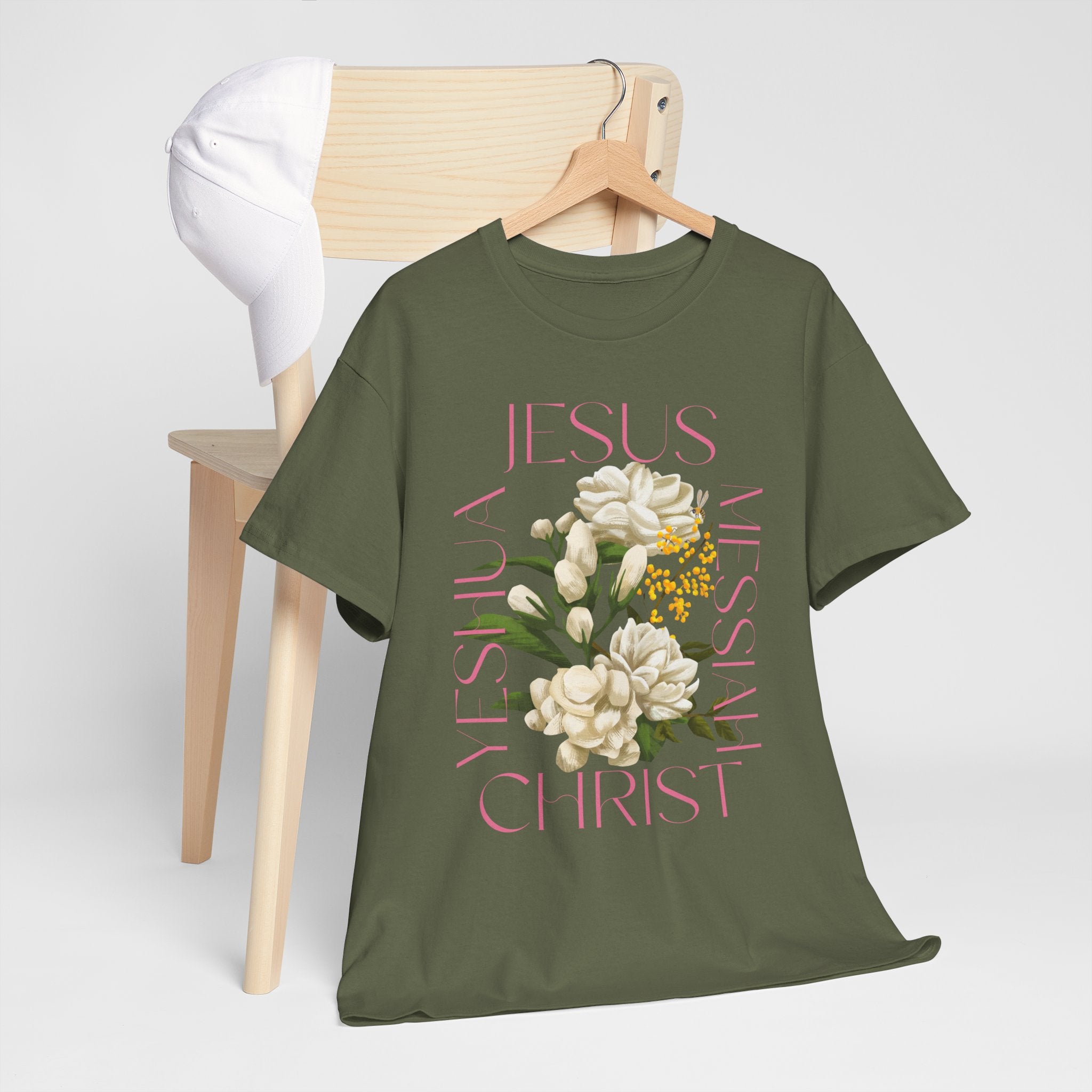 Floral Jesus Heavy Cotton Tee, Unisex T-Shirt, Christian Gift, Faith-Based Apparel, Religious Fashion, Inspirational Clothing
