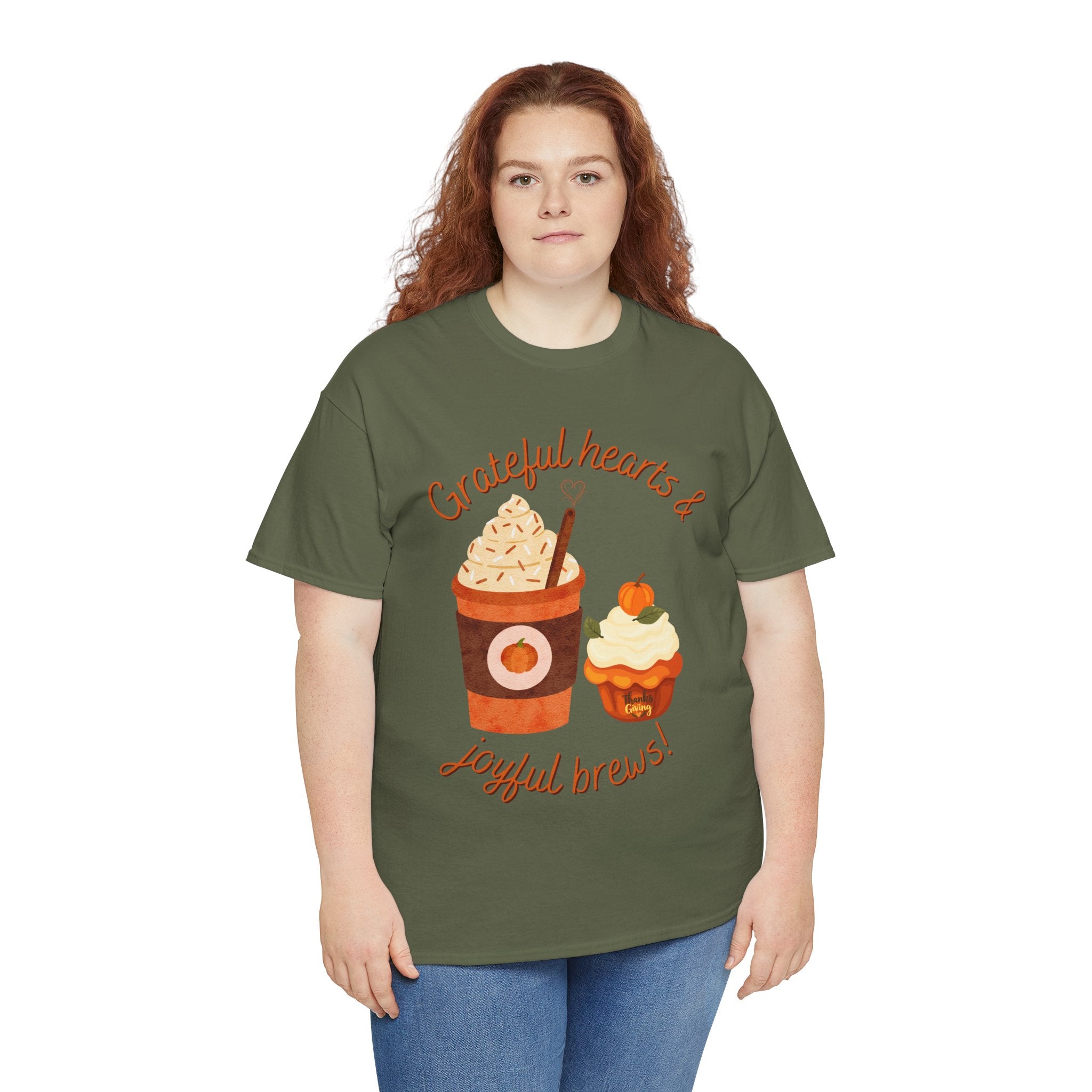 Happy Thanksgiving- Grateful Hearts & Joyful Brews Tee, Unisex Cotton Shirt, Coffee Lovers Gift, Casual Wear, Cute Tee for Celebrations, Fall Fashion