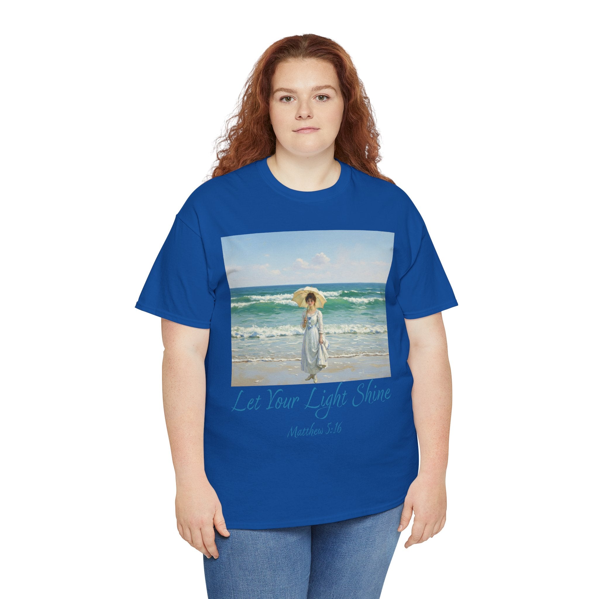 Let Your Light Shine- A Figure with a Parasol-Monet Style- Unisex Cotton Tee, Beach Vibes Shirt, Inspirational Summer Tee, Casual Gift for Her, Perfect for Days at the Shore
