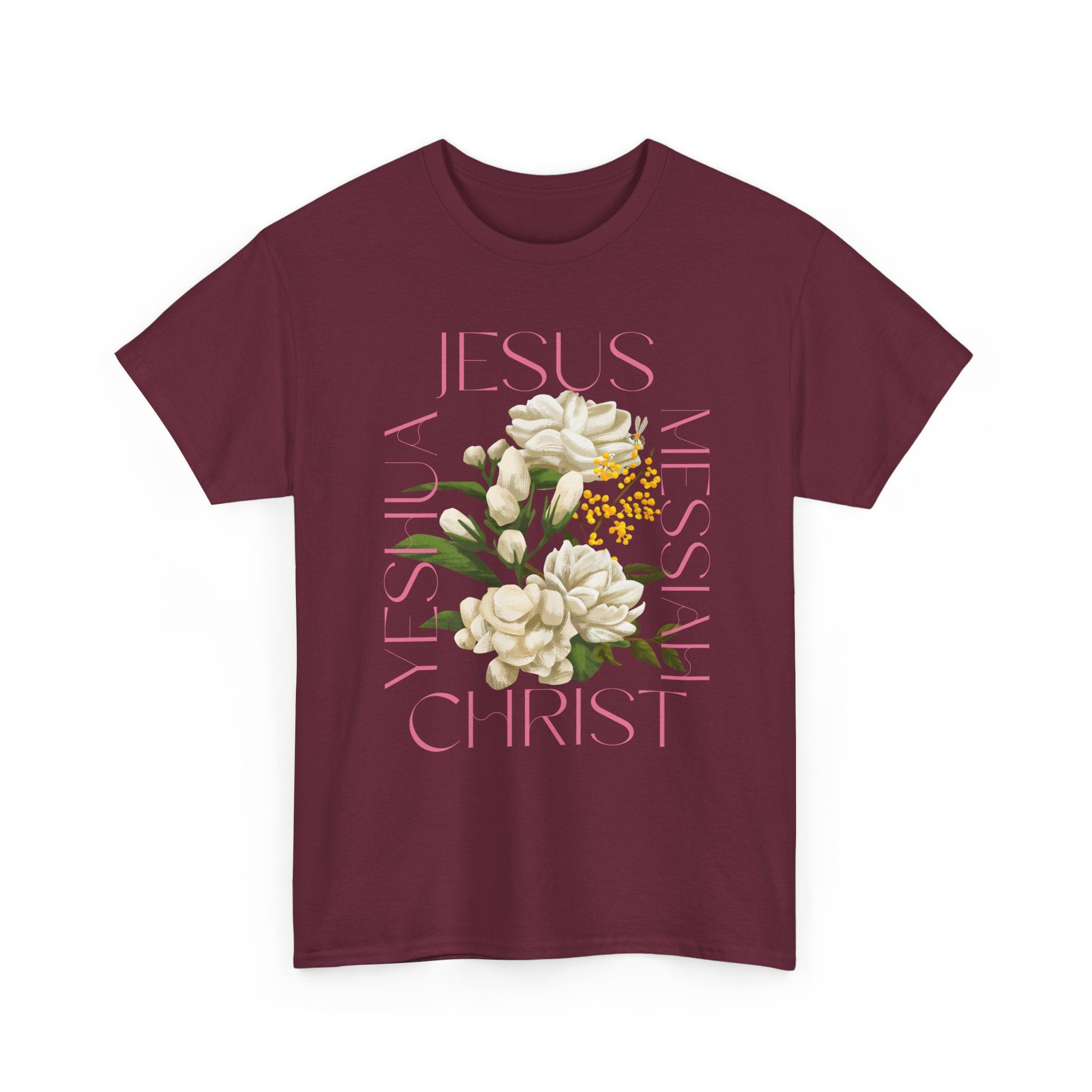 Floral Jesus Heavy Cotton Tee, Unisex T-Shirt, Christian Gift, Faith-Based Apparel, Religious Fashion, Inspirational Clothing