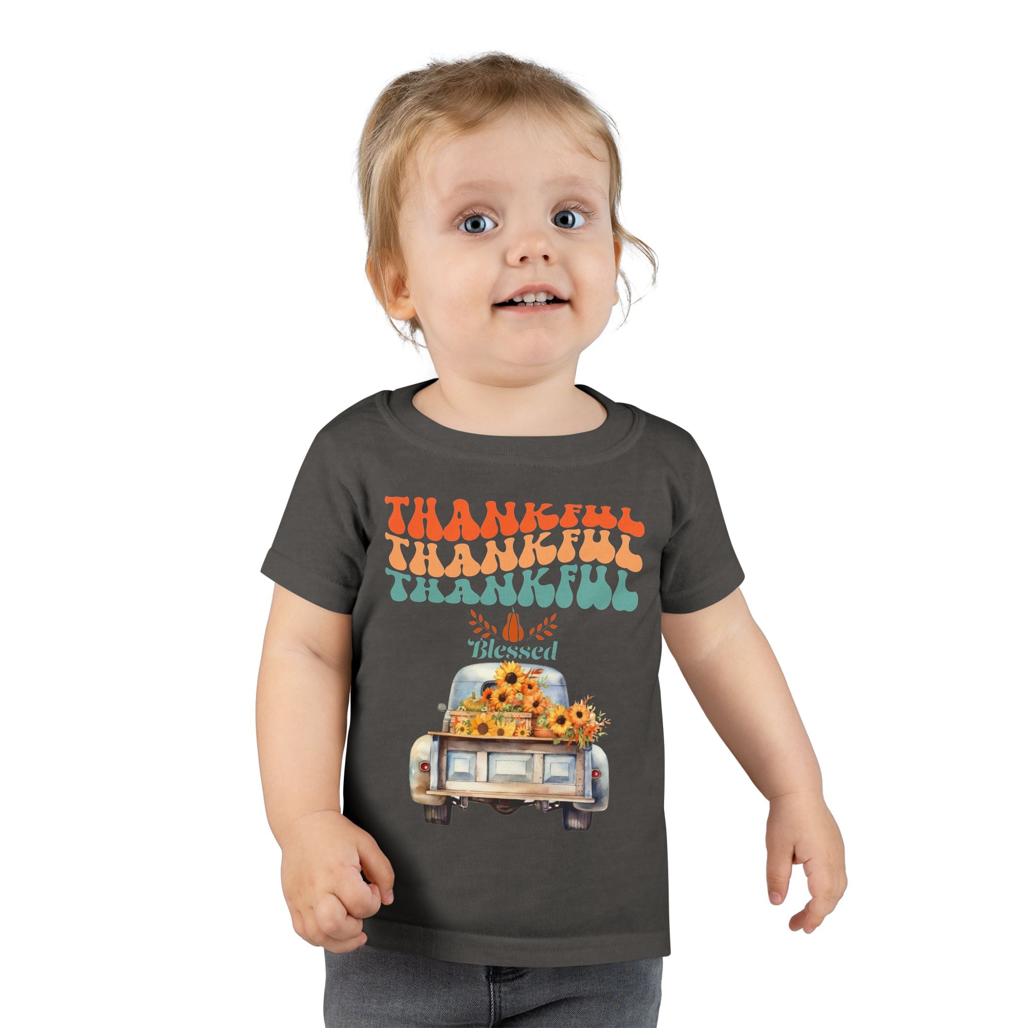 Toddler T-Shirt - Thankful Vintage Car Design, Cute Autumn Apparel, Fall Celebration Shirt, Kids Gratitude Tee, Gifts for Thanksgiving