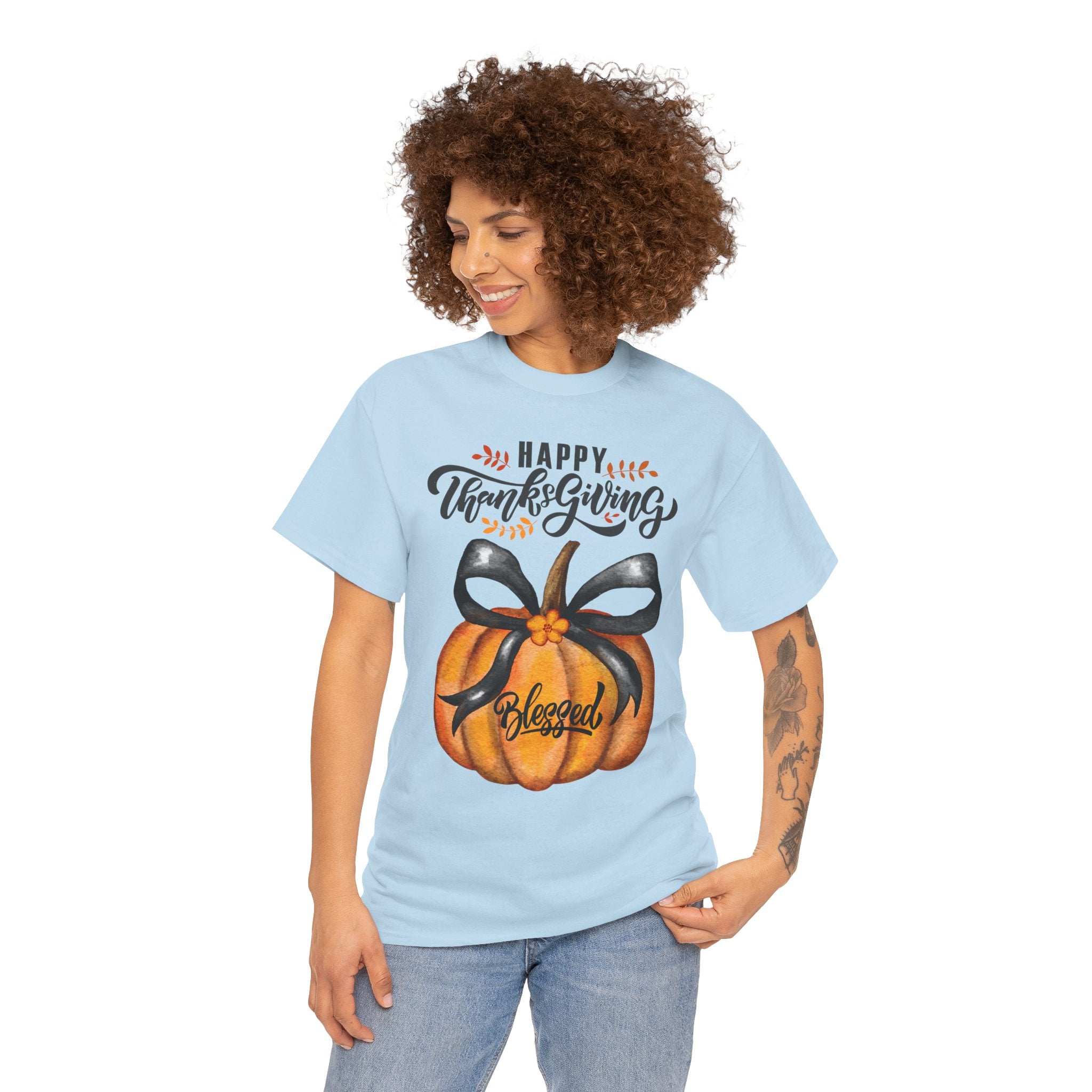 Thanksgiving Pumpkin Tee - Happy Thanksgiving, Blessed Shirt, Fall Apparel, Unisex Cotton Tee, Holiday Gift