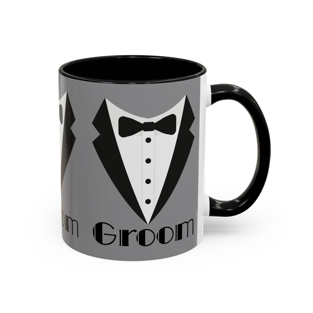 Groom Coffee Mug, Wedding Gift, Groomsmen Party Mug, Black and White Accent Mug, Engagement Celebration