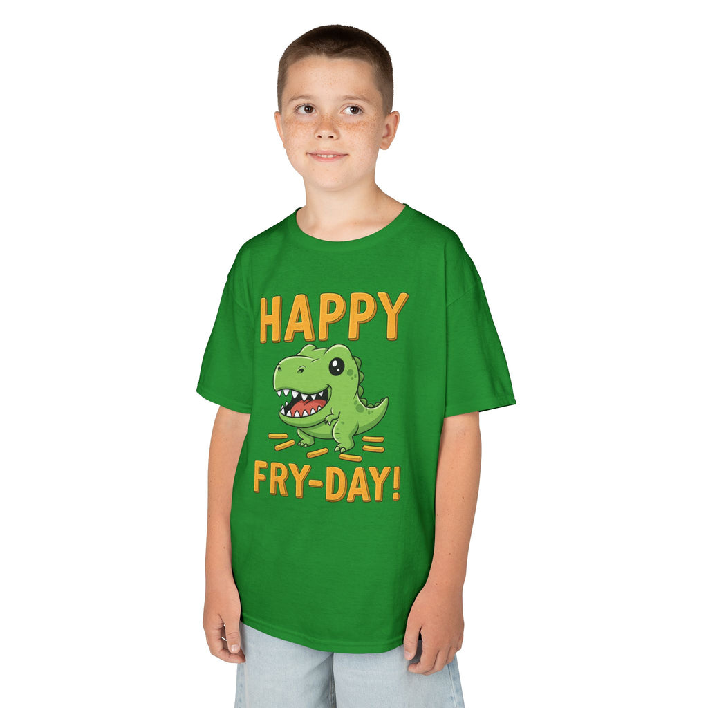 Happy Fry-Day Kids Tee, Fun Dinosaur T-Shirt, Kids Cotton Shirt, Birthday Gift, Everyday Wear, Summer Fun, Playful Tee