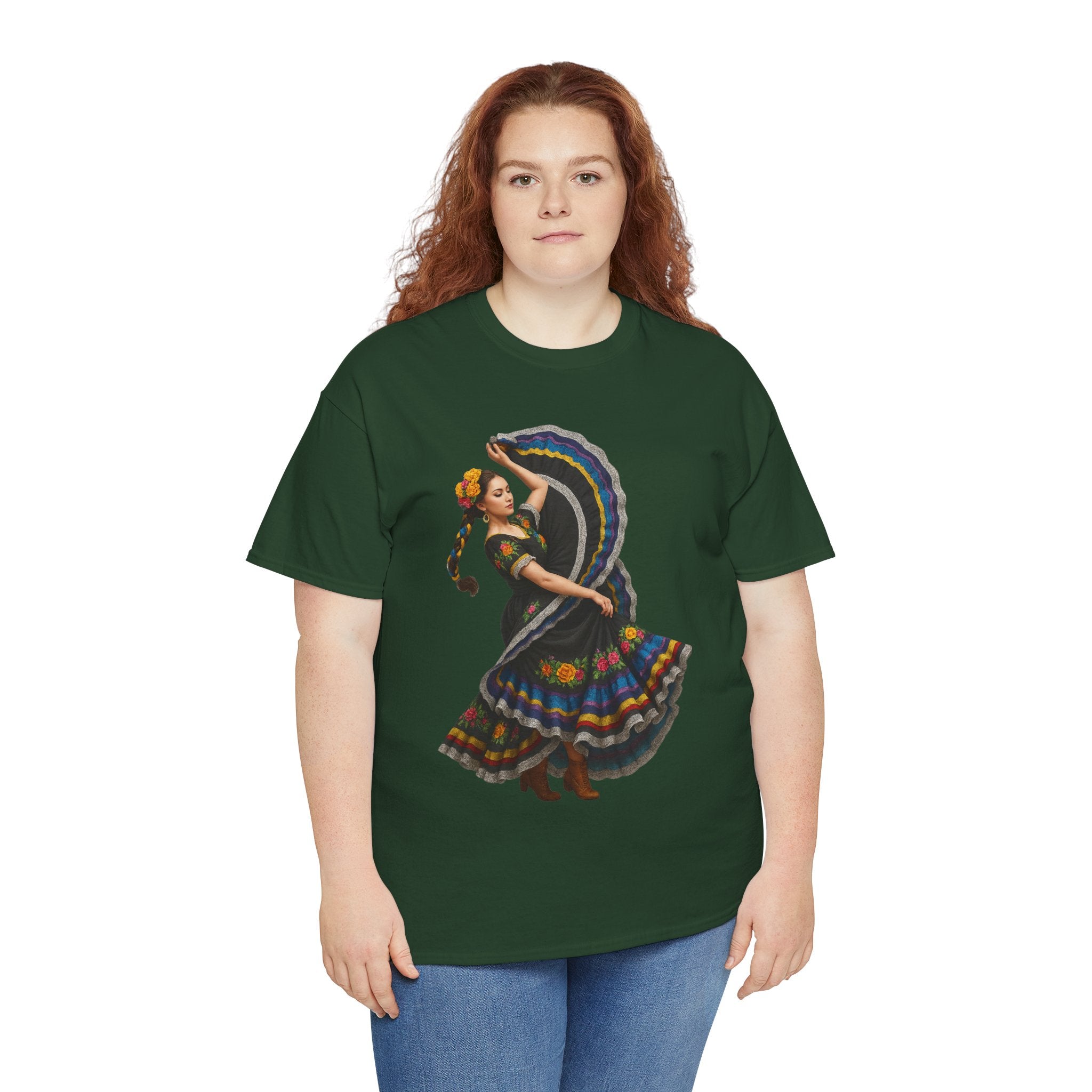 Folklórico Cultural Dance Graphic Tee, Unisex Heavy Cotton T-Shirt, Festival Apparel, Bohemian Style Shirt, Gift for Dancers, Ethnic Art Tee