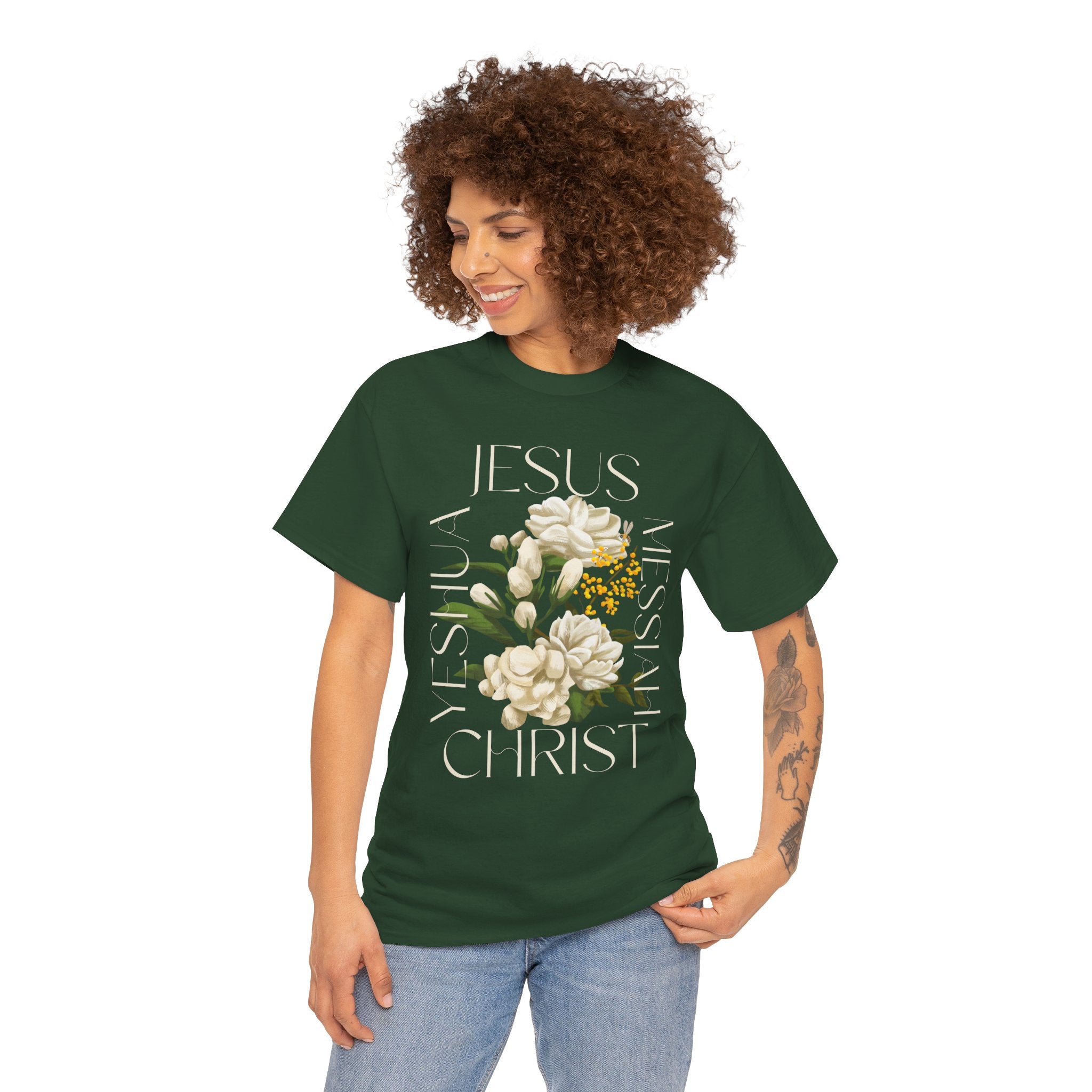 Floral Jesus Christ Tee, Spiritual T-Shirt, Inspirational Unisex Cotton Shirt, Gift for Believers, Christian Apparel