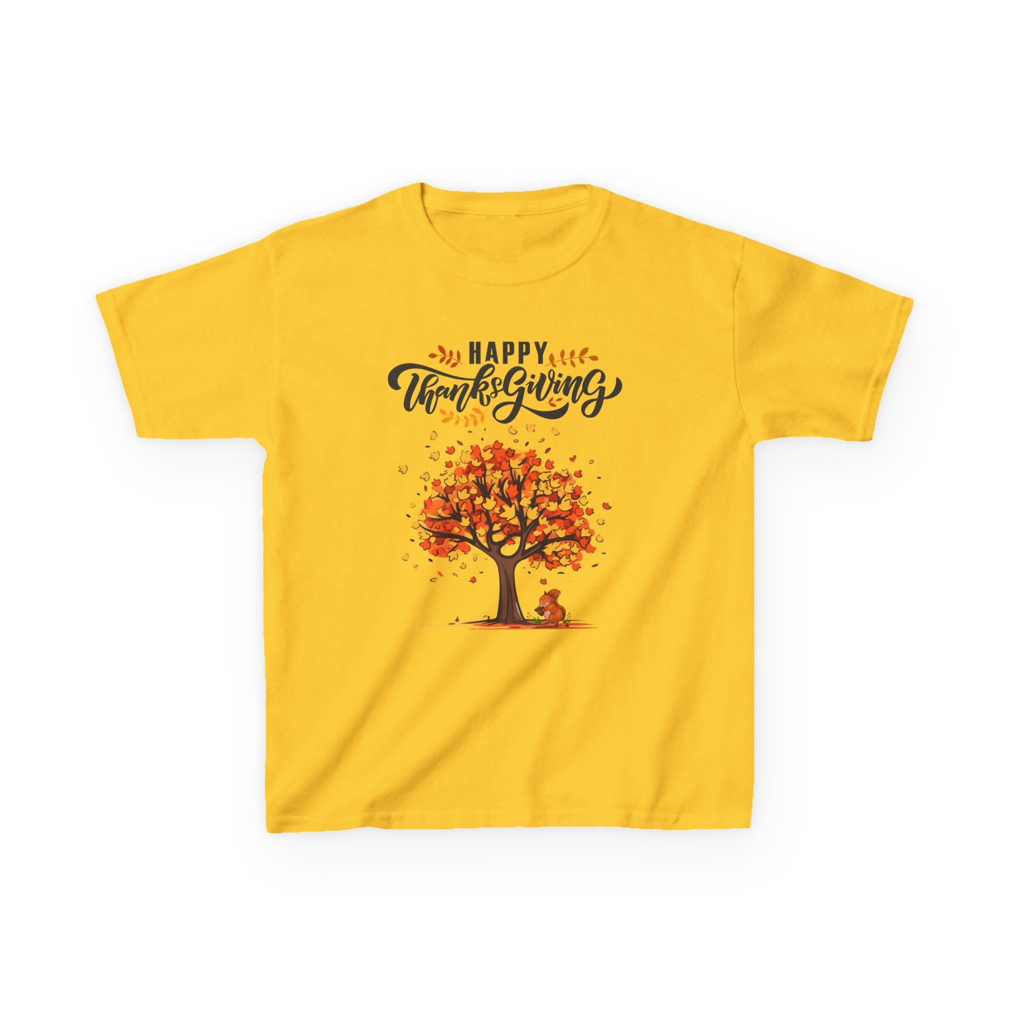 Happy Thanksgiving Kids Tee, Fall T-Shirt, Autumn Apparel, Festive Gift, Holiday Outfit, Tree and Leaves Design