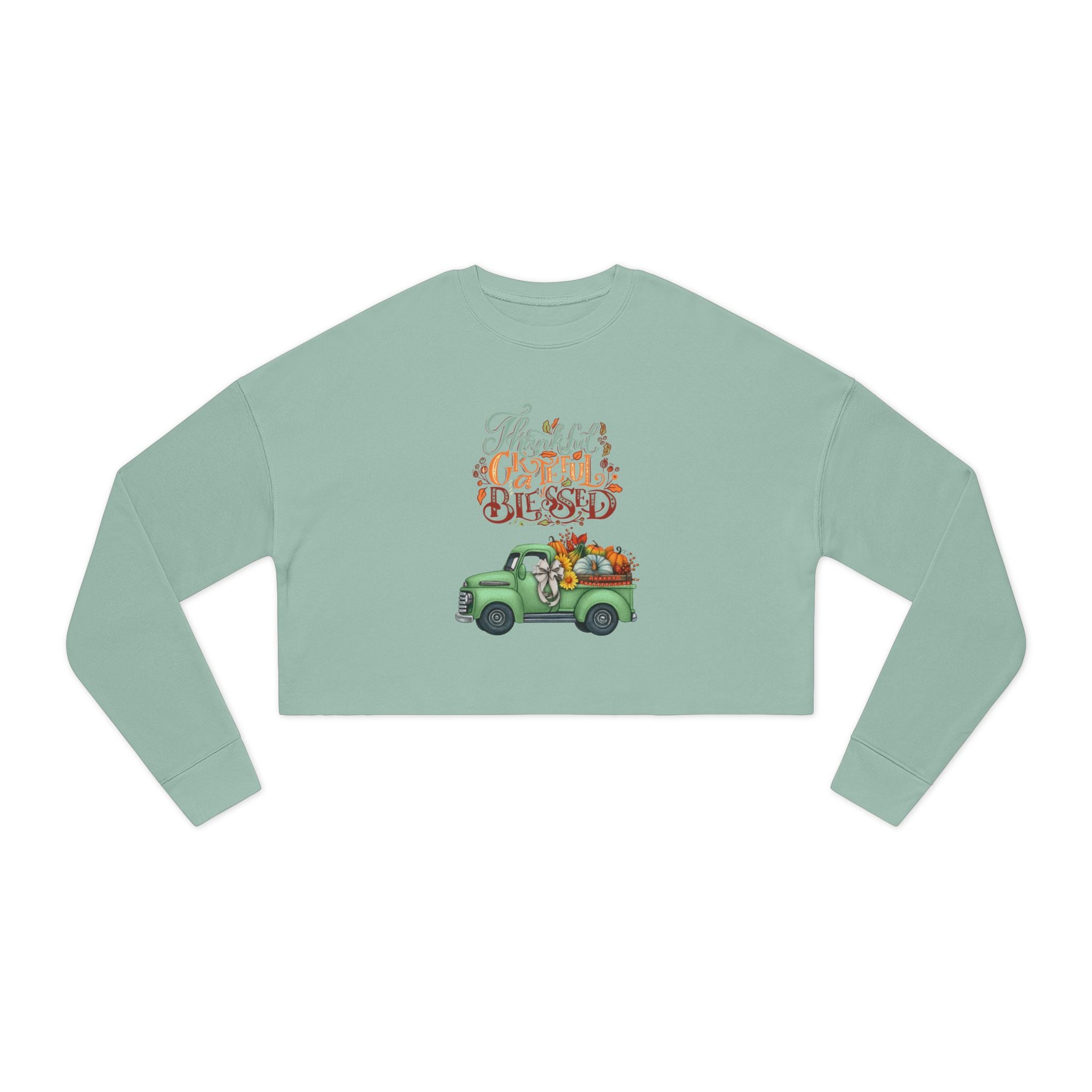 Thankful Vibes Cropped Sweatshirt with Pumpkin Truck, Women's Fall Apparel, Cozy Sweatshirt, Holiday Gift, Thanksgiving Outfit (Different design upon request.)