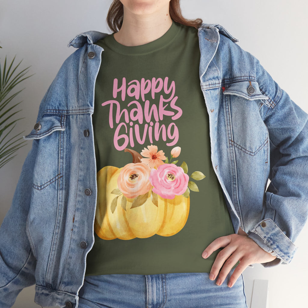 Thanksgiving Floral Tee, Holiday Shirt, Fall Fashion, Gifts for Her, Pumpkin T-Shirt, Autumn Apparel, Friendsgiving Outfit
