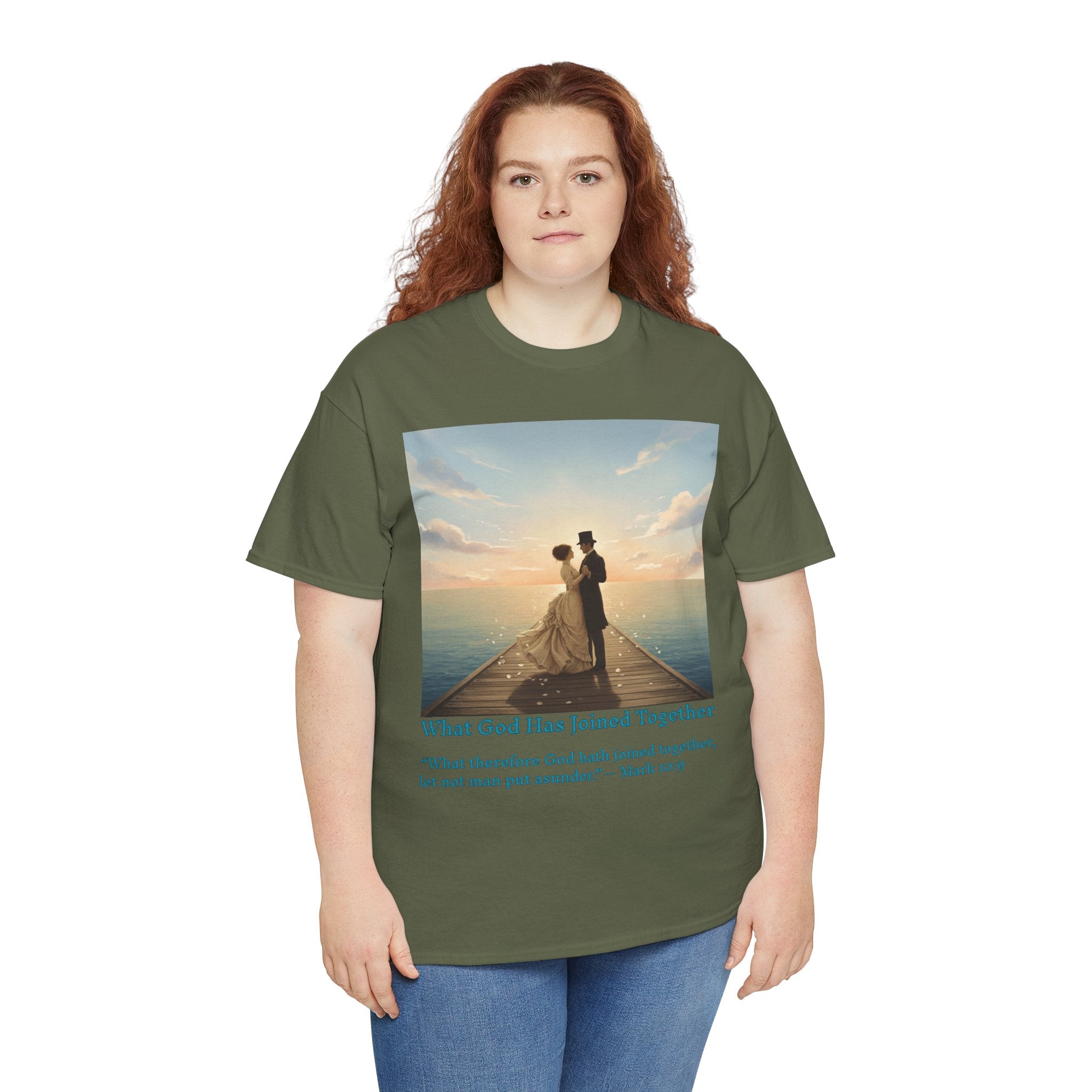 Romantic couple on a pier at sunset — inspired by Jack Vettriano-Wedding Quote T-Shirt, Unisex Heavy Cotton Tee, Casual Wear, Gift for Newlyweds, Bride & Groom Apparel, Anniversary Gift