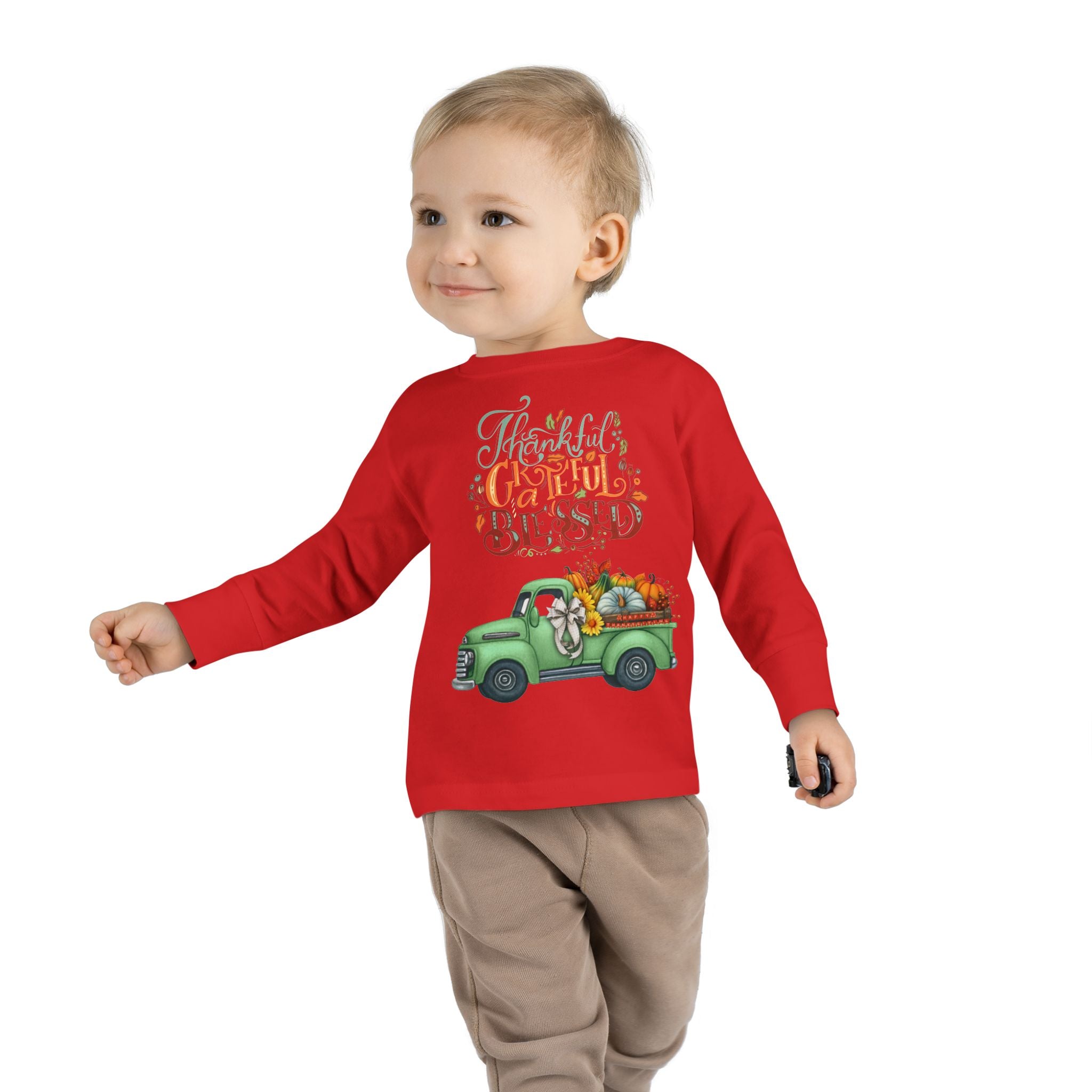 Toddler Long Sleeve Tee - "Grateful & Blessed" Fall Vibes T-Shirt, Kids Autumn Tee, Thanksgiving Outfit, Cute Toddler Gift, Seasonal Shirt