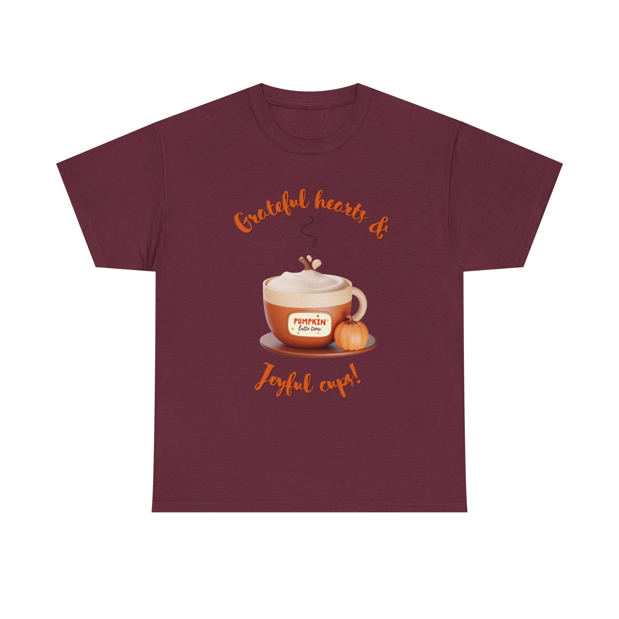 Happy Thanksgiving- Grateful Hearts & Joyful Cups Unisex Tee, Cozy Fall T-Shirt, Thanksgiving Gift, Coffee Lover Apparel, Autumn Fashion