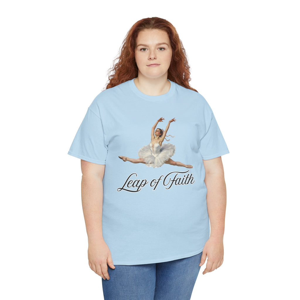 Ballet Inspired Tee - Leap of Faith, Dance Gift, Unisex Cotton Shirt, Inspirational Apparel, Performance Wear, Gift for Dancers-Ballerina in a split leap, inspired by the impressionistic ballet studies of Edgar Degas.