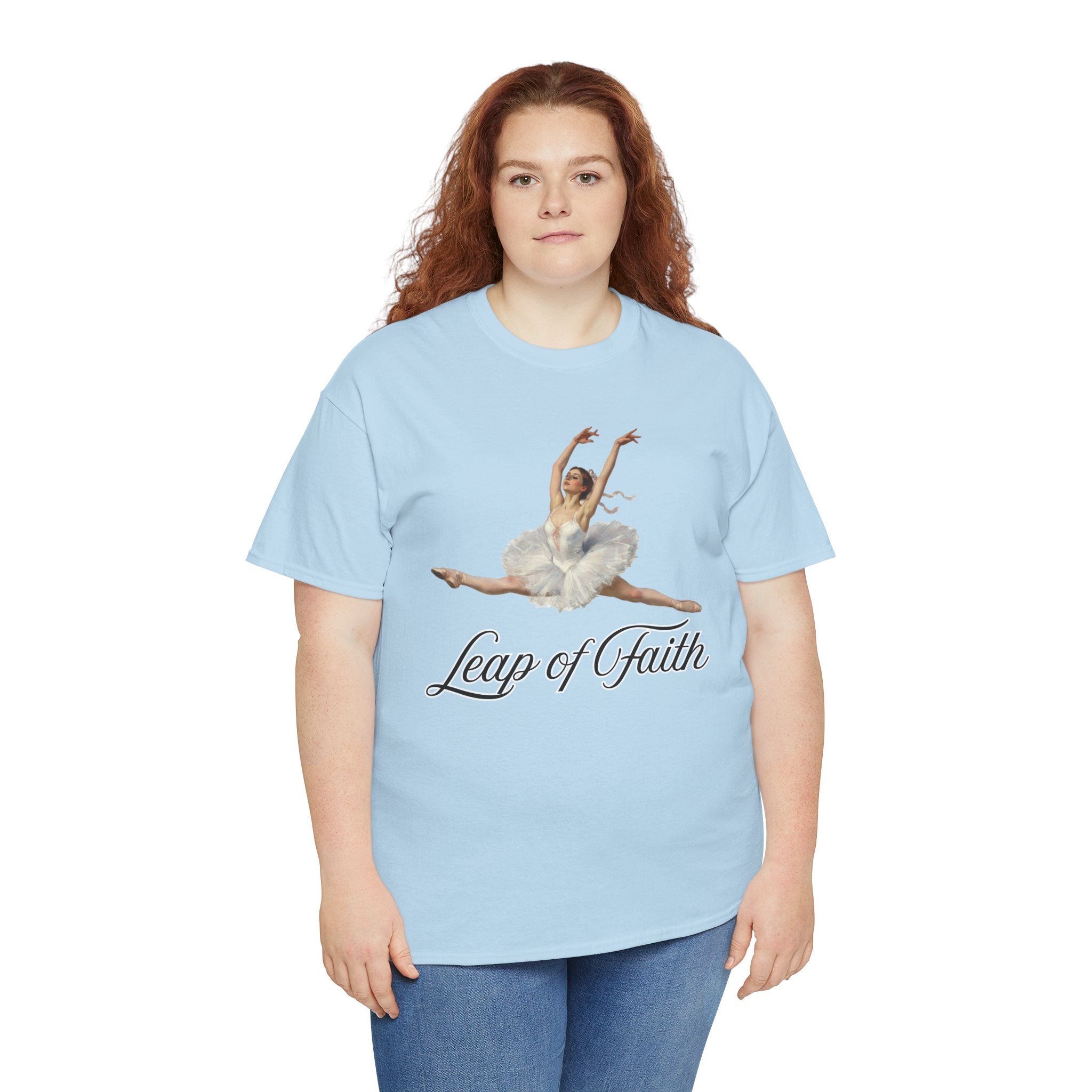 Ballet Inspired Tee - Leap of Faith, Dance Gift, Unisex Cotton Shirt, Inspirational Apparel, Performance Wear, Gift for Dancers-Ballerina in a split leap, inspired by the impressionistic ballet studies of Edgar Degas.