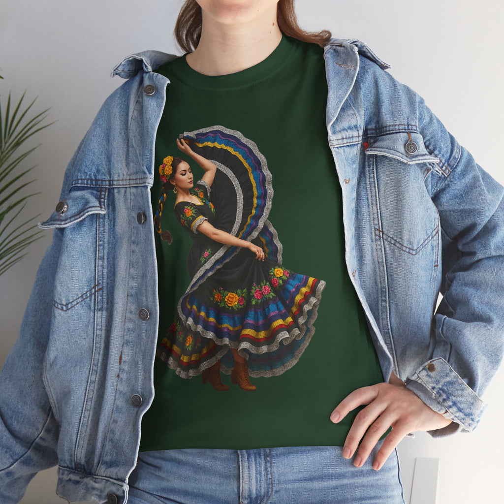 Folklórico Cultural Dance Graphic Tee, Unisex Heavy Cotton T-Shirt, Festival Apparel, Bohemian Style Shirt, Gift for Dancers, Ethnic Art Tee