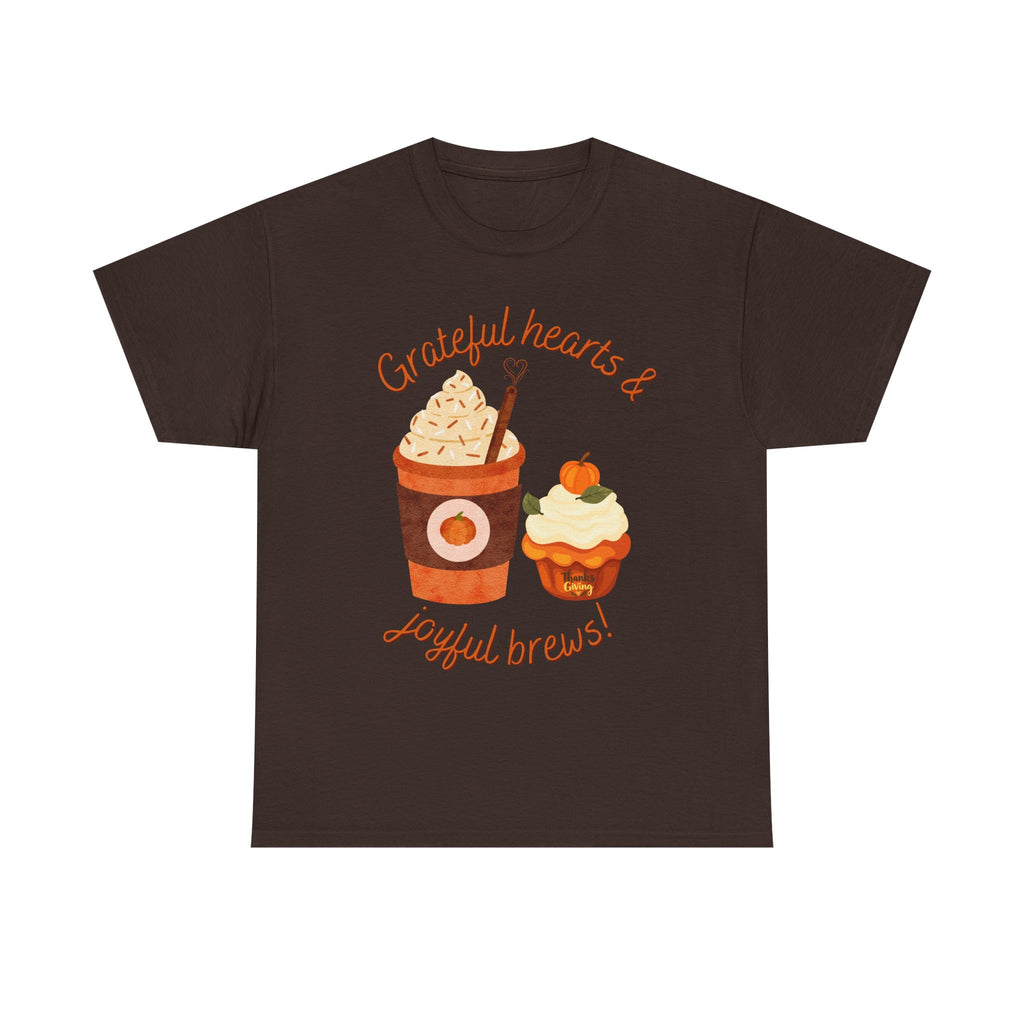 Happy Thanksgiving- Grateful Hearts & Joyful Brews Tee, Unisex Cotton Shirt, Coffee Lovers Gift, Casual Wear, Cute Tee for Celebrations, Fall Fashion