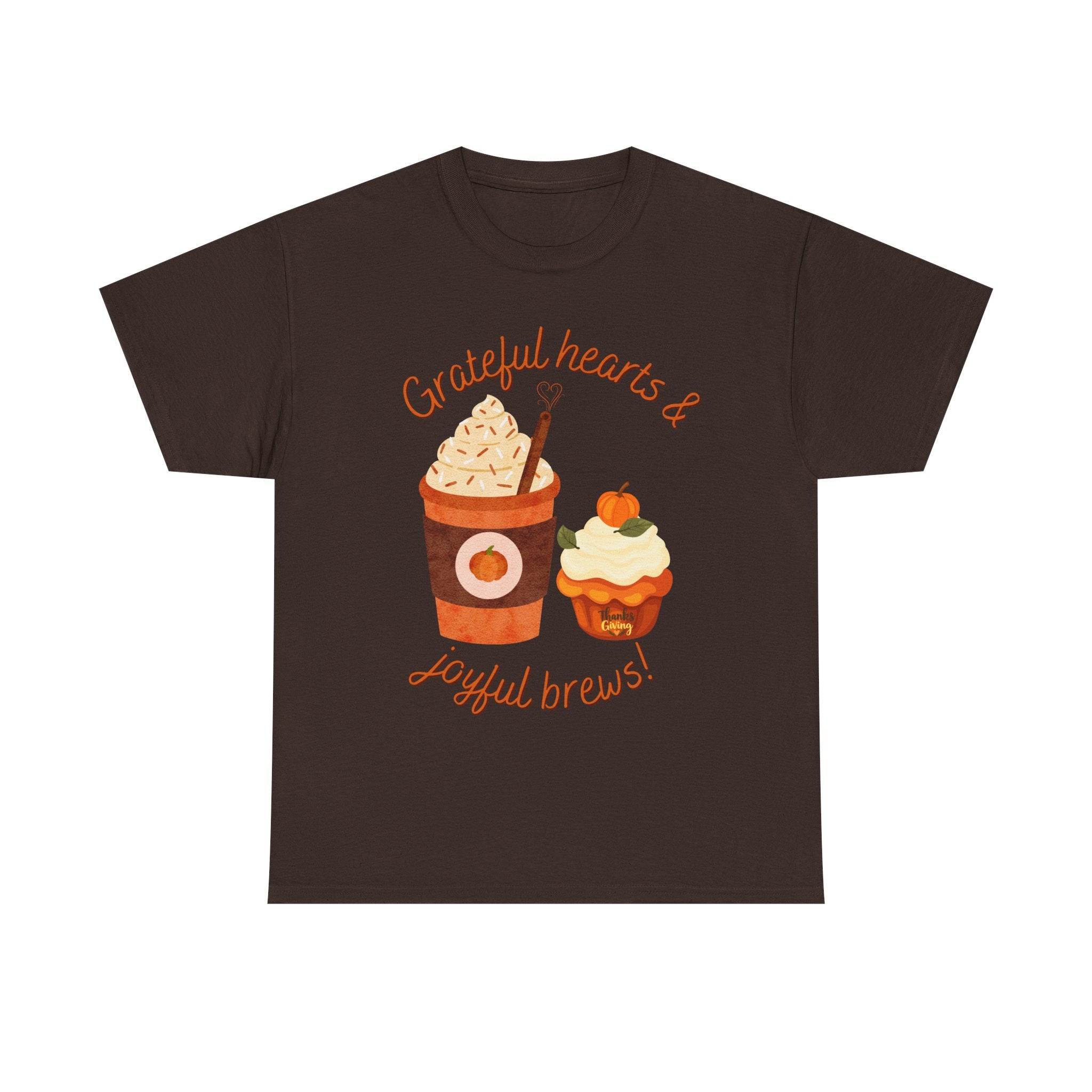Happy Thanksgiving- Grateful Hearts & Joyful Brews Tee, Unisex Cotton Shirt, Coffee Lovers Gift, Casual Wear, Cute Tee for Celebrations, Fall Fashion