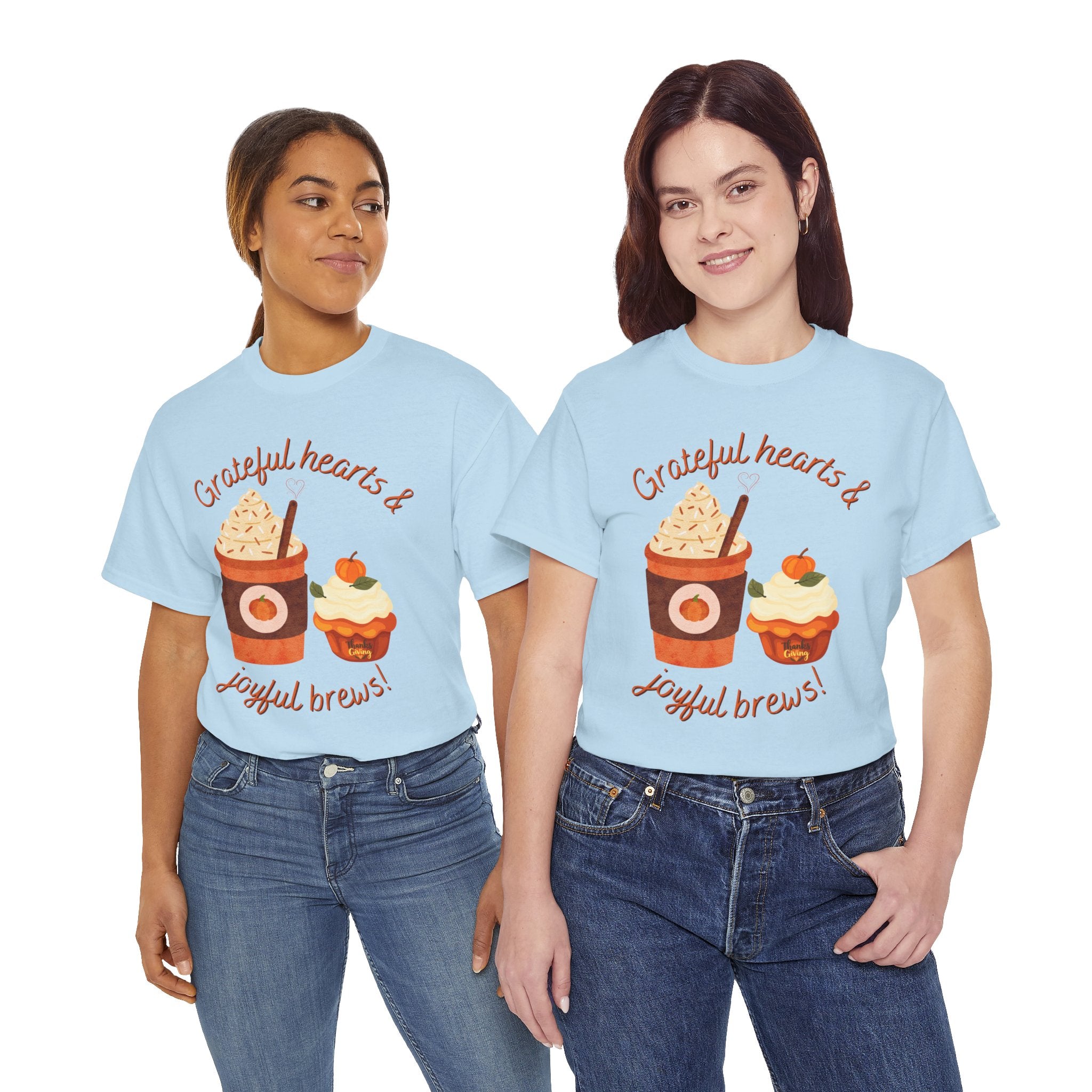 Happy Thanksgiving- Grateful Hearts & Joyful Brews Tee, Unisex Cotton Shirt, Coffee Lovers Gift, Casual Wear, Cute Tee for Celebrations, Fall Fashion